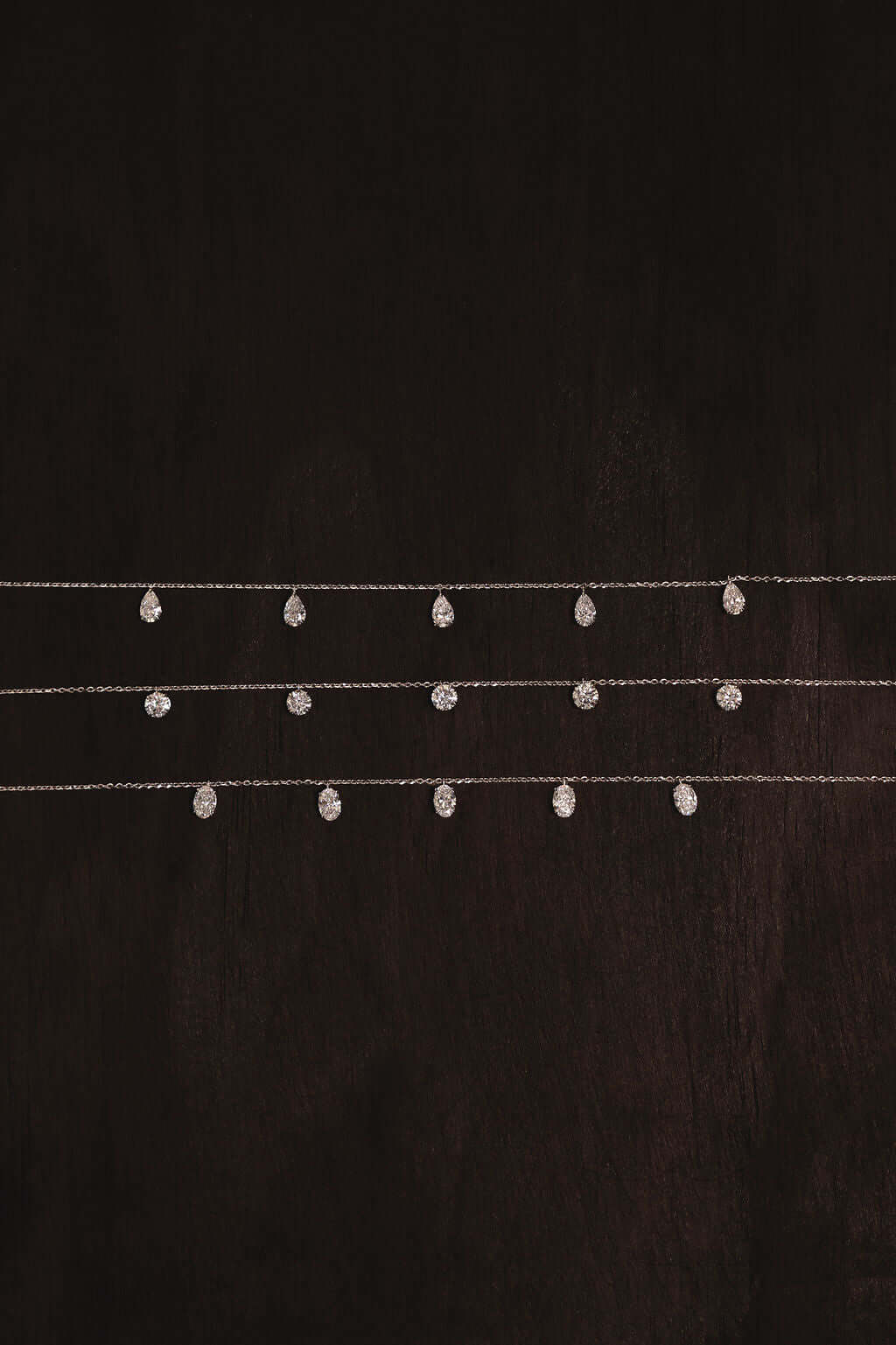 Hanging Round Diamond Station Necklace 1.5ct Lab Diamond in 9ct white gold with F/VS diamonds.