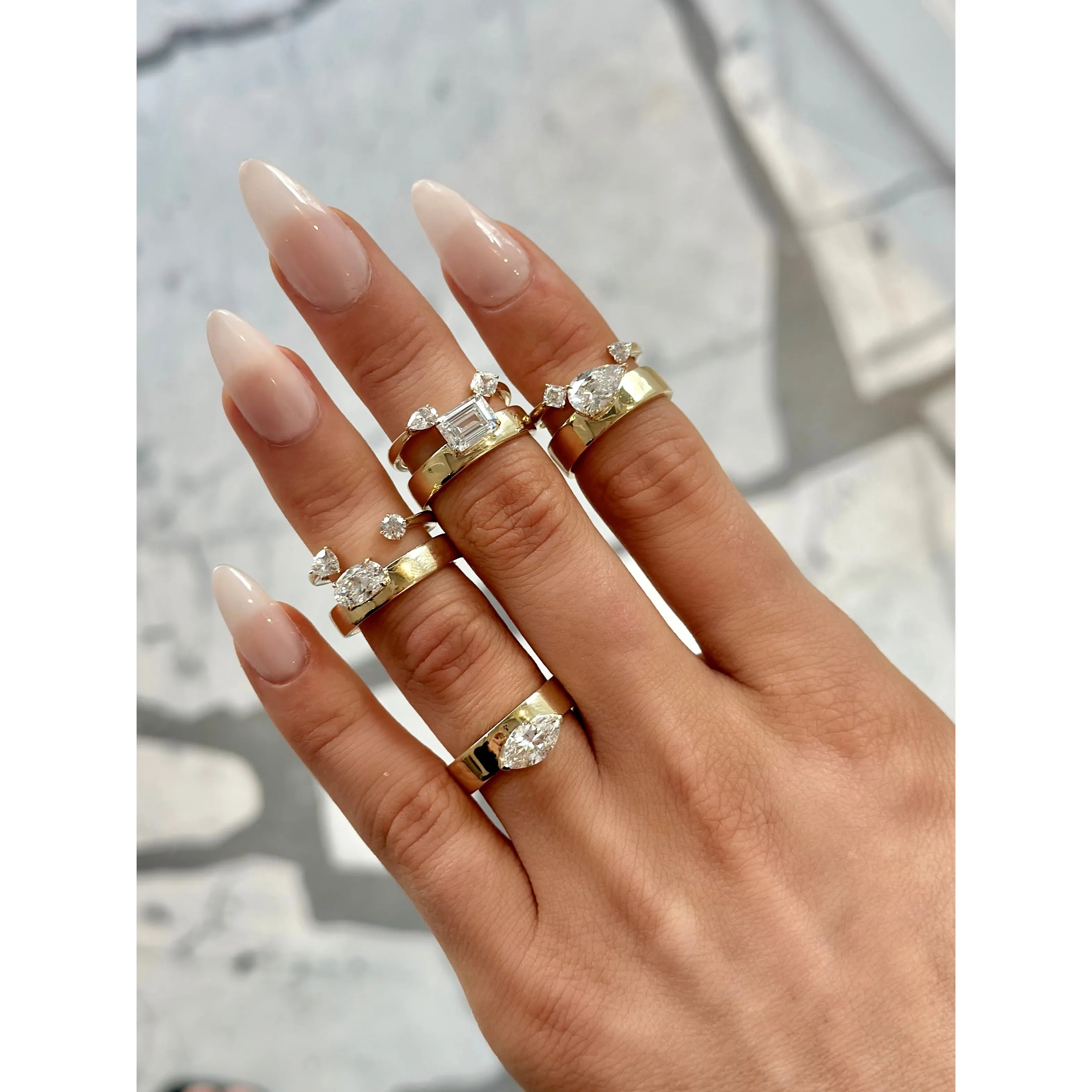 different style chunky cigar band engagement rings
