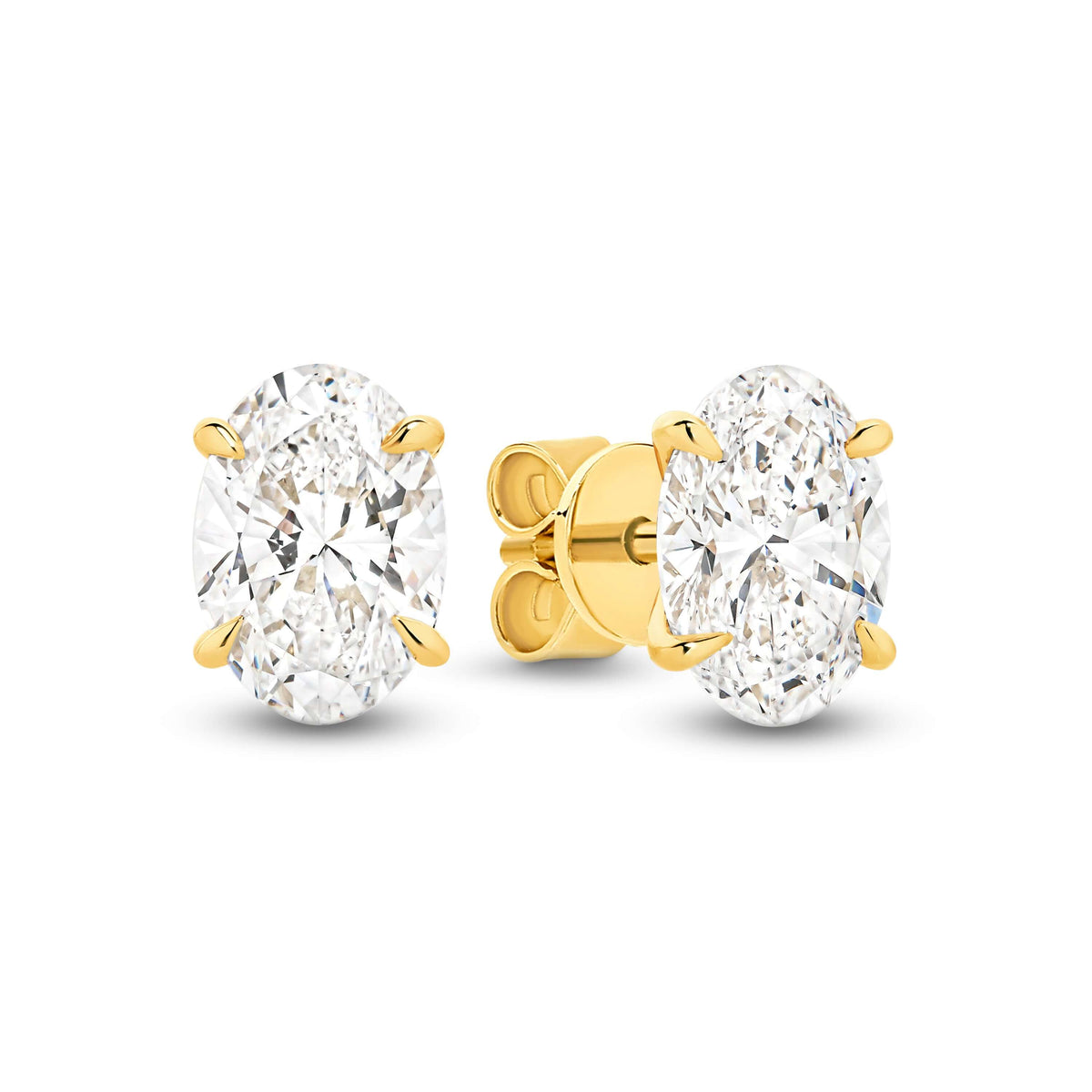 Oval Stud Earrings Lab Diamond in 9ct yellow gold featuring F/VS lab diamonds totalling 2ct.