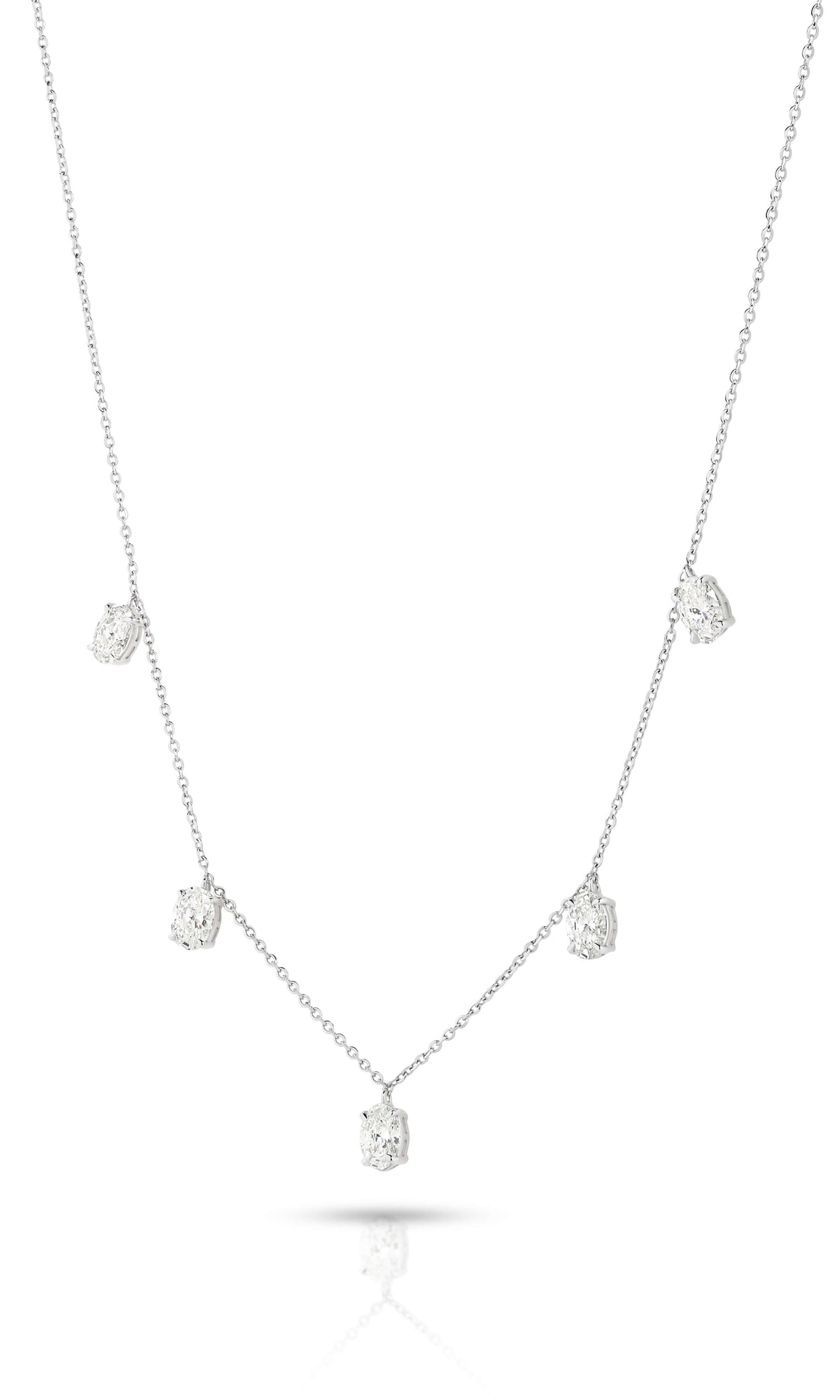 Hanging Oval Diamond Station Necklace 1.6ct Lab Diamond in 9ct white gold with F/VS diamonds.