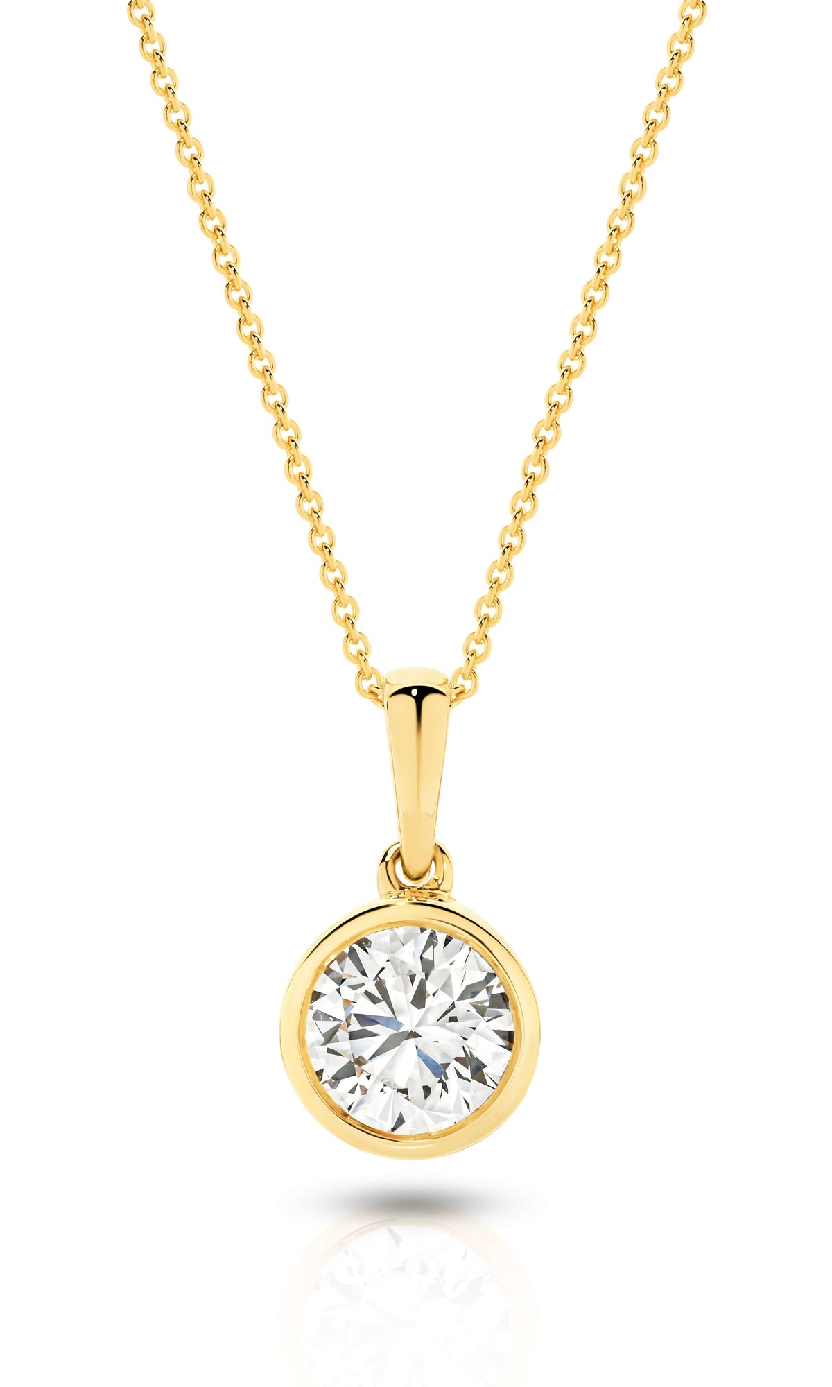 1ct Round Lab Diamond Bezel Pendant in 9ct yellow gold with a sparkling round lab diamond.