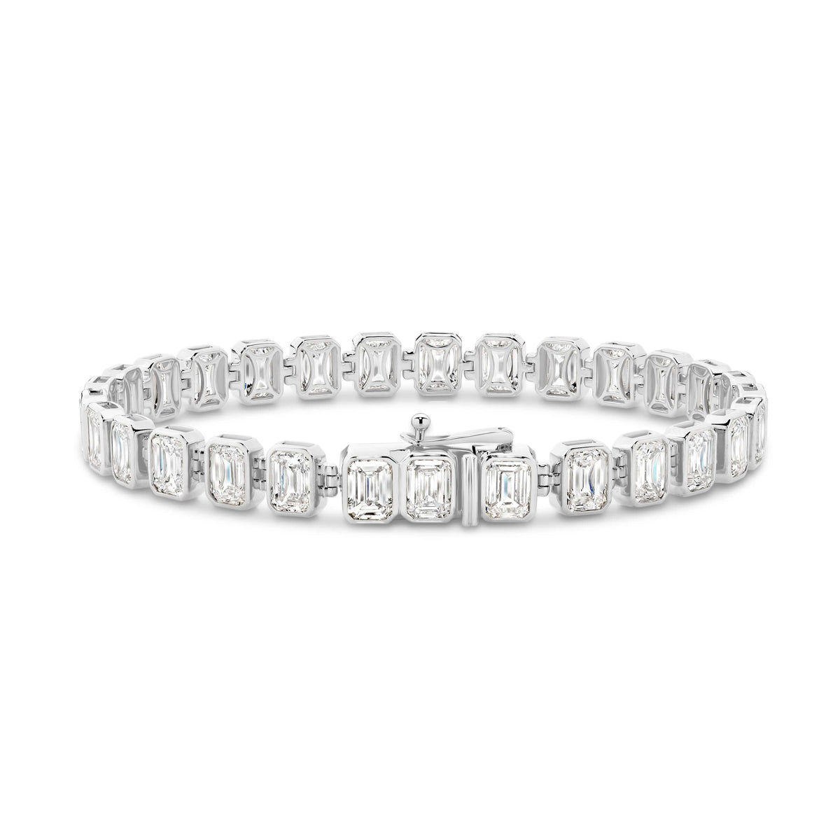 Emerald Bezel Tennis Bracelet 15ct Lab Diamond in 9ct white gold with F/VS diamonds.