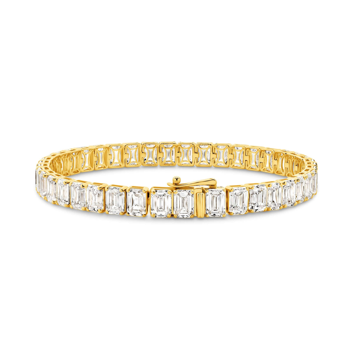 Emerald Tennis Bracelet 21ct Lab Diamond in 9ct yellow gold with F/VS diamonds totaling 21ct.