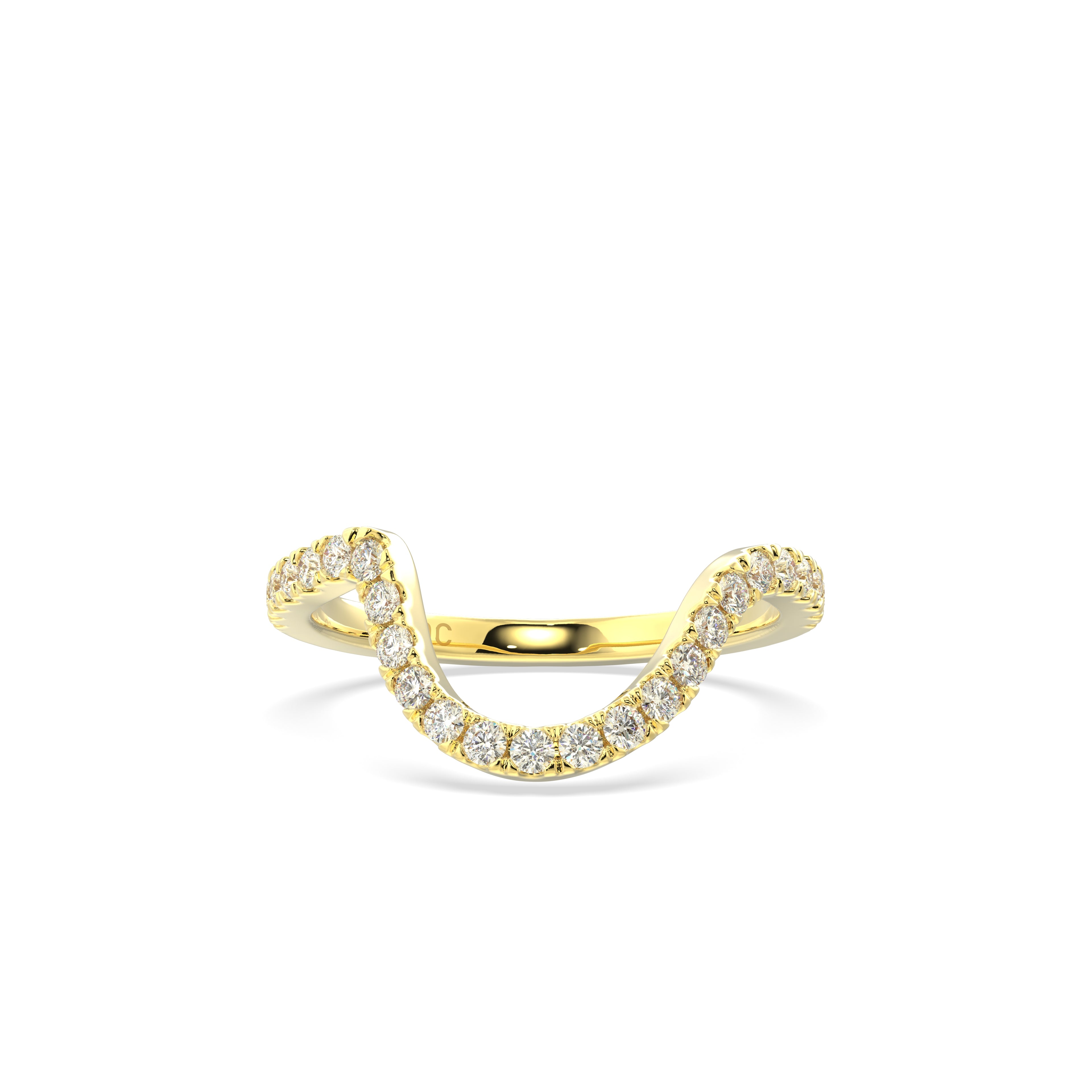 Gold ring with diamond accents on a white background