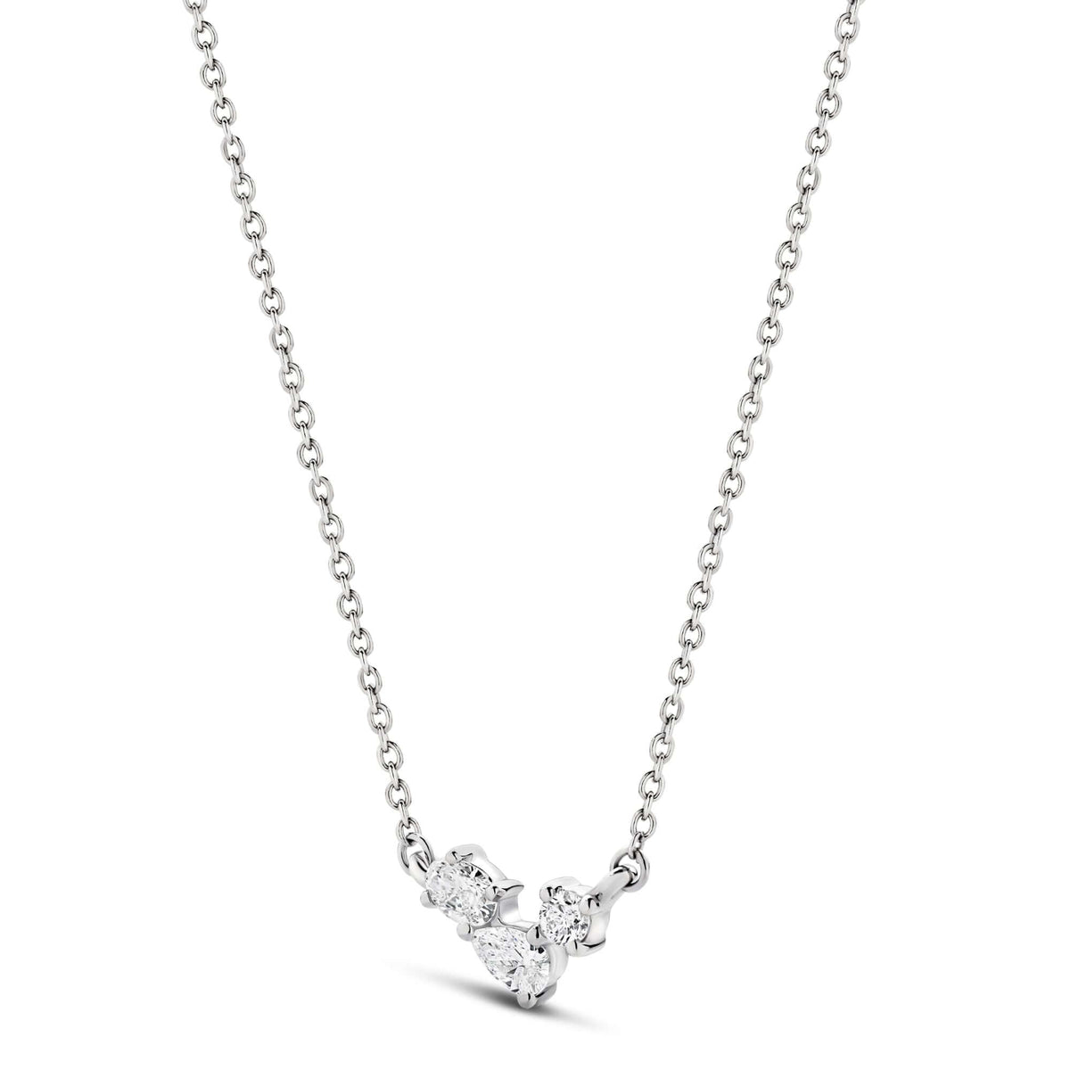 Mixed Diamond Necklace 0.25ct Lab Diamond in 9ct white gold with round, oval, and pear diamonds.