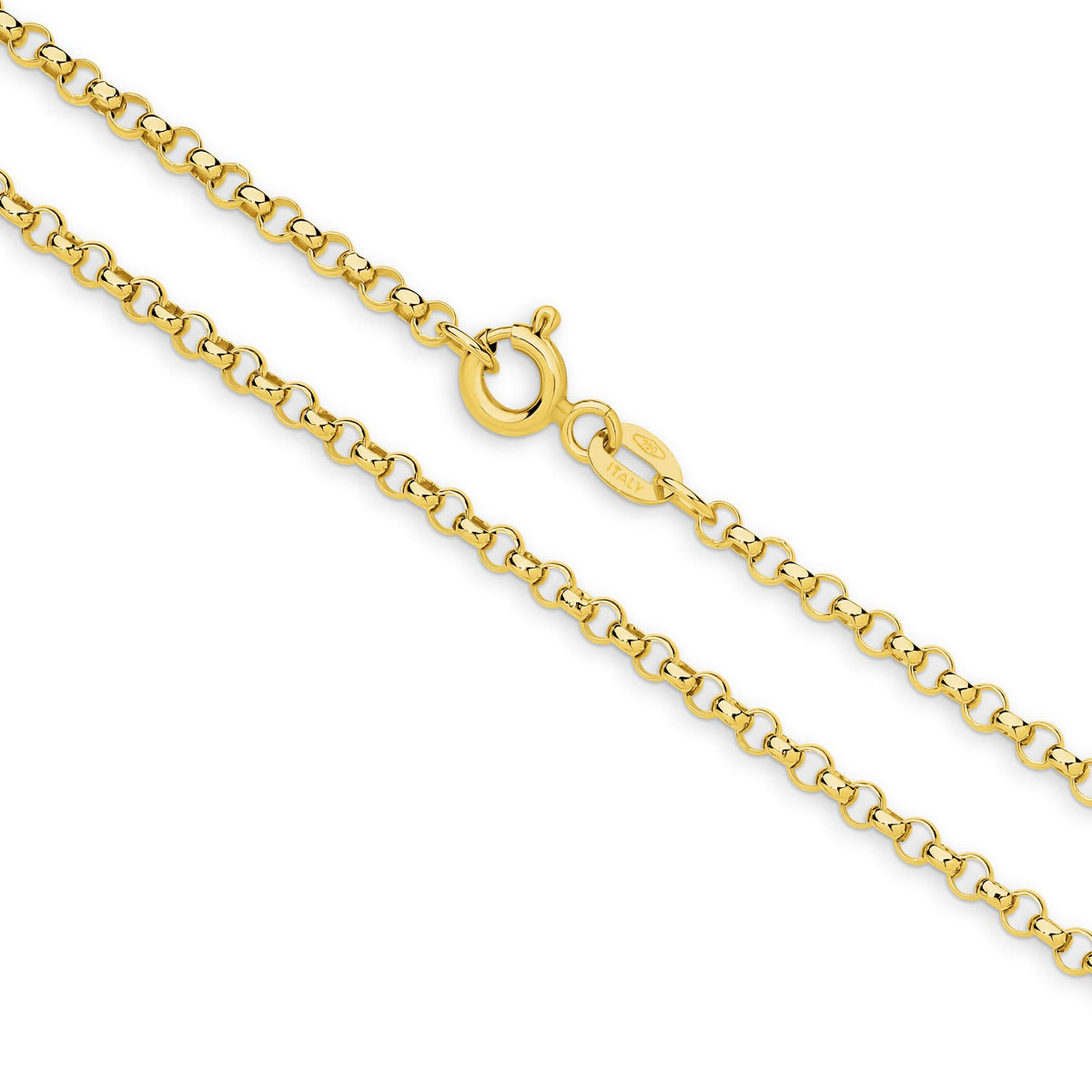 Belcher Chain in 9ct Yellow Gold showcasing its 45cm length and 2.34mm thickness with a classic clasp.