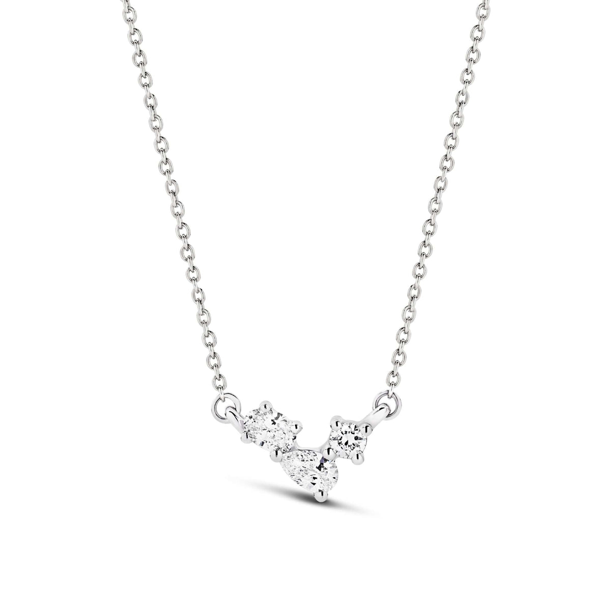Mixed Diamond Necklace 0.25ct Lab Diamond in 9ct white gold with brilliant, oval, and pear diamonds.