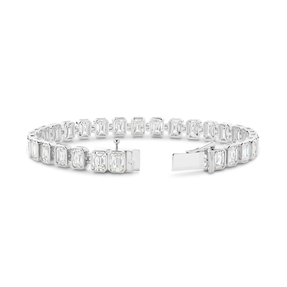 Emerald Bezel Tennis Bracelet 15ct Lab Diamond in 9ct white gold with F/VS diamonds.
