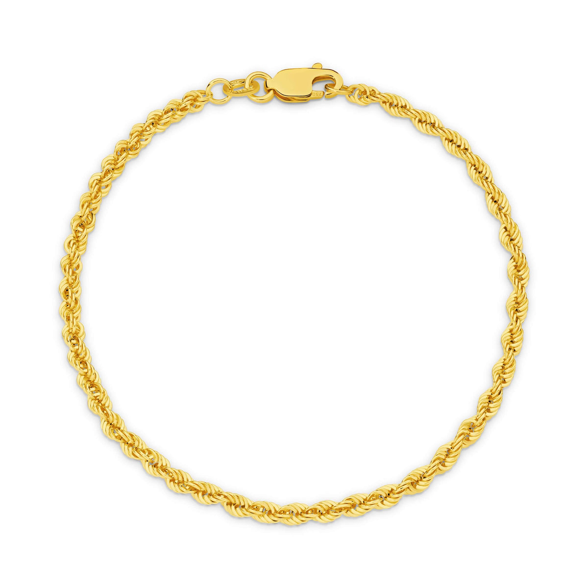 Beautiful Yellow Gold Rope Bracelet, 9ct gold hollow diamond cut, 19cm long.