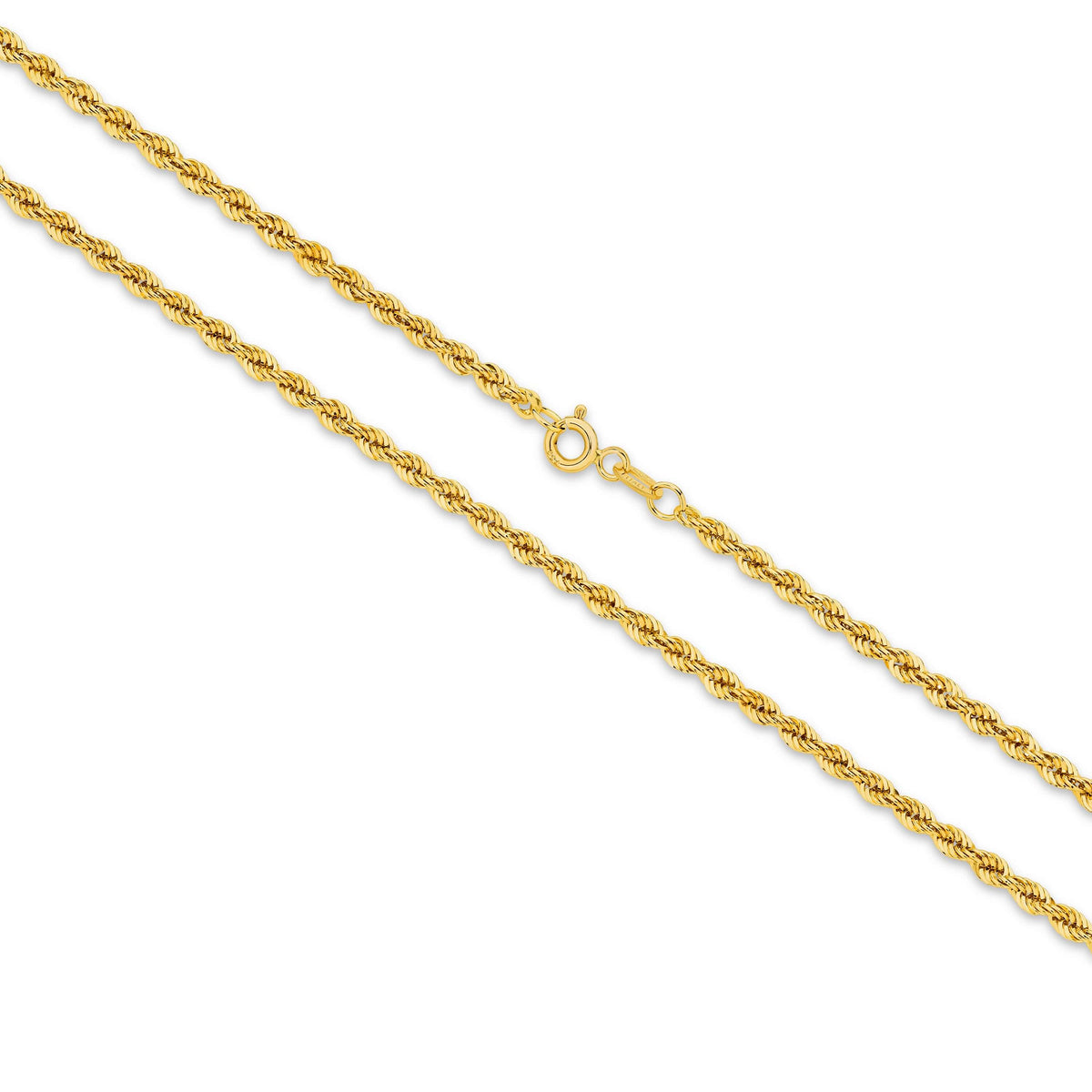 Yellow Gold Rope Necklace with hollow diamond cut design, 9ct gold, available in two thicknesses.