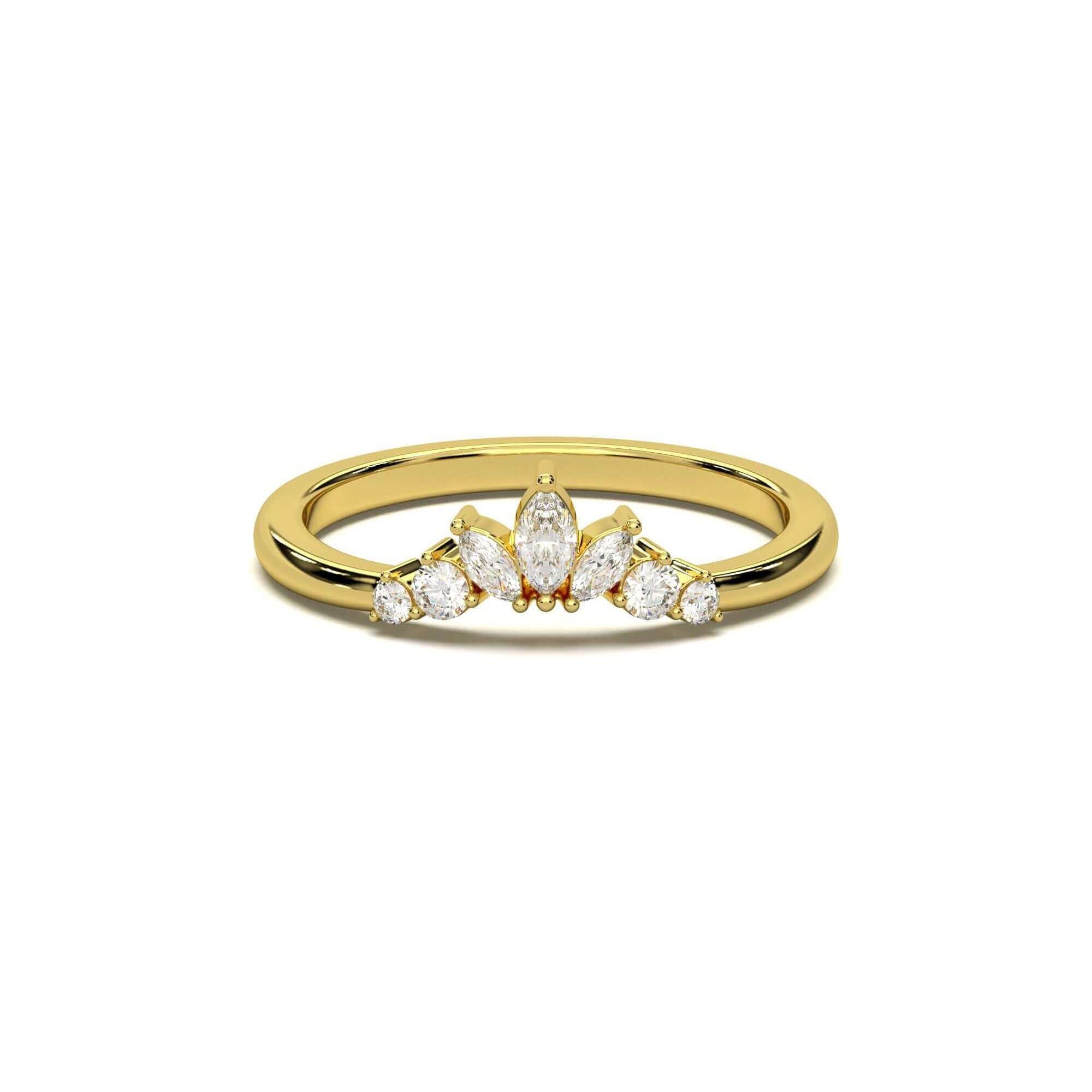 Marquise and Round Brilliant Crown Wedding Band