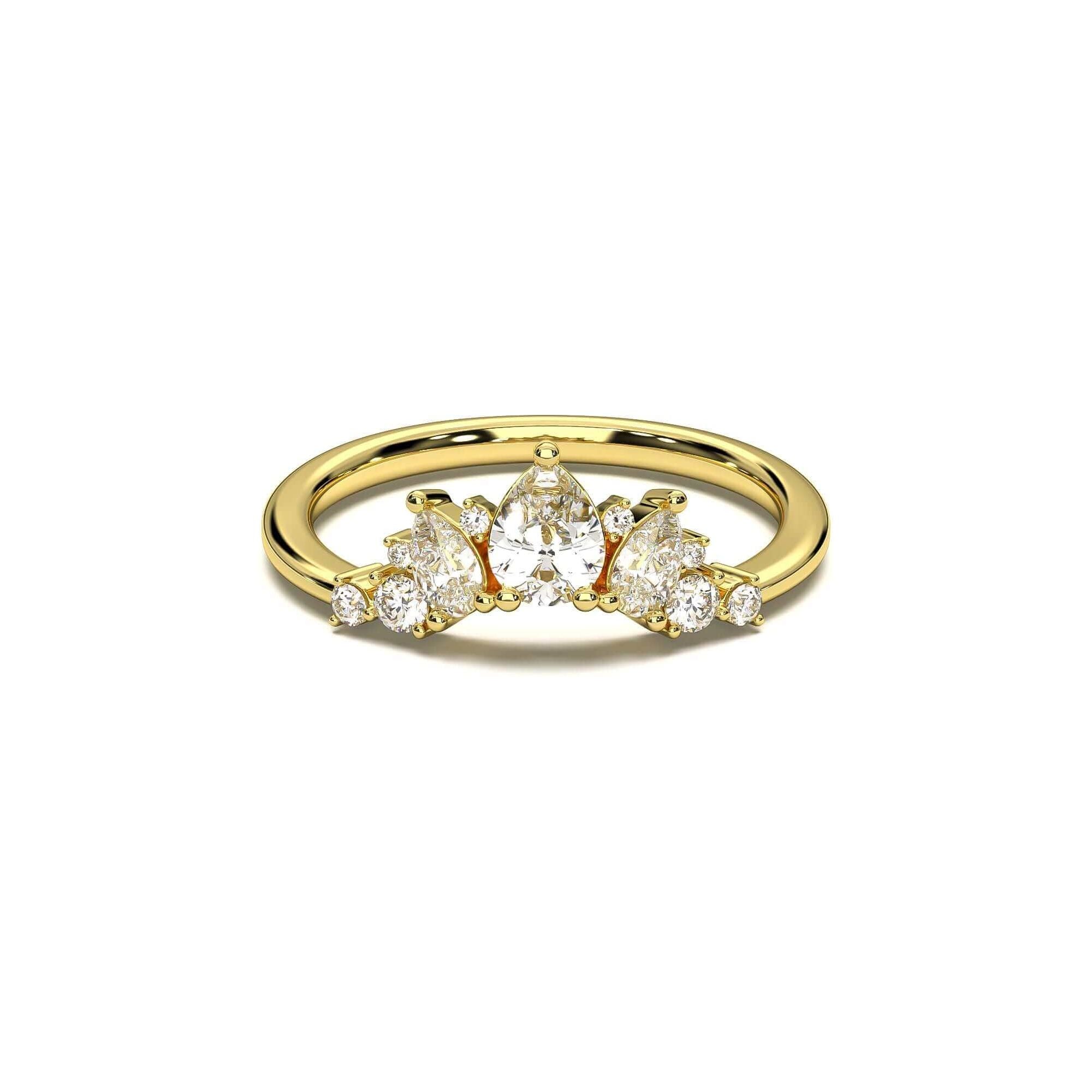 Pear Diamond Crown Wedding Band