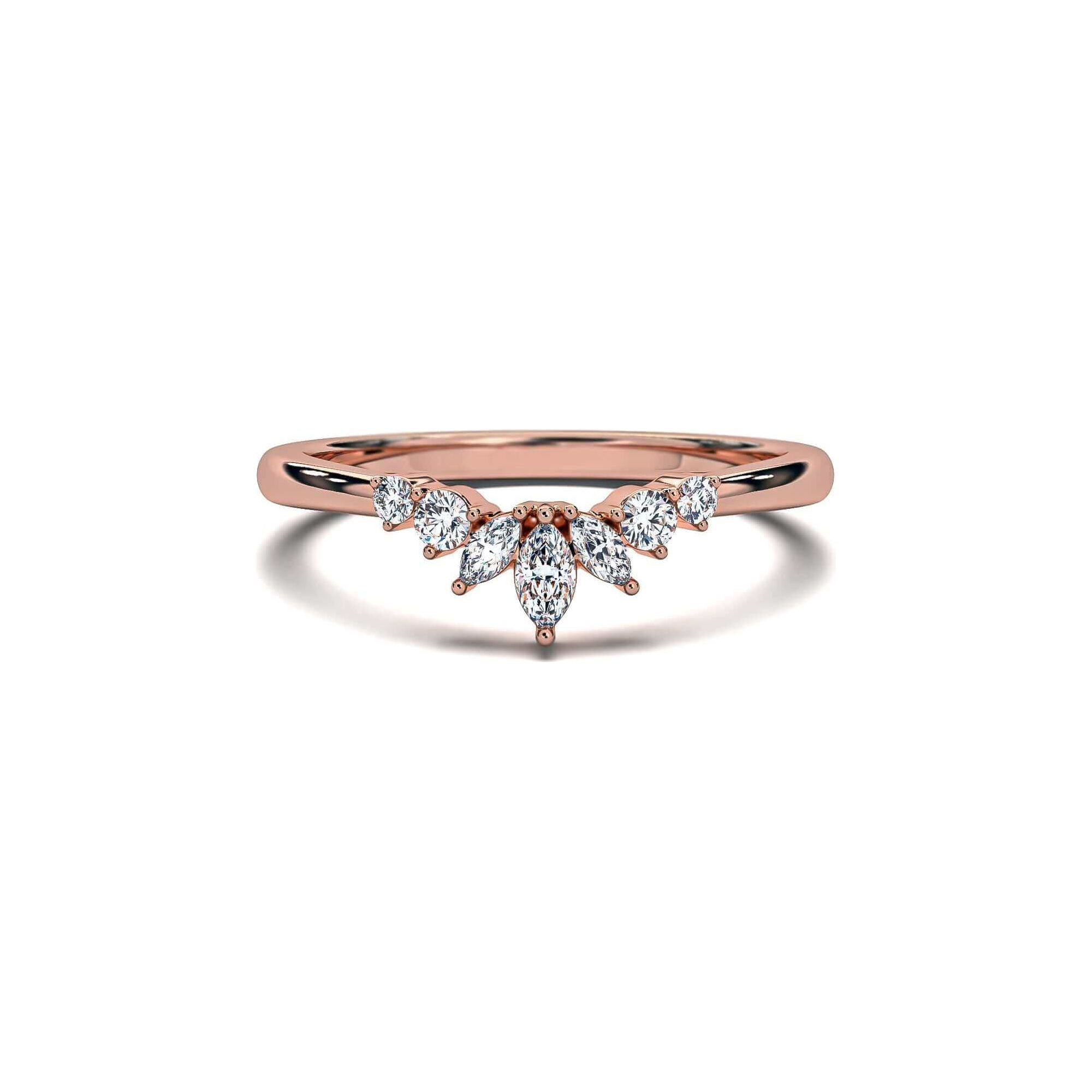 Marquise and Round Brilliant Crown Wedding Band