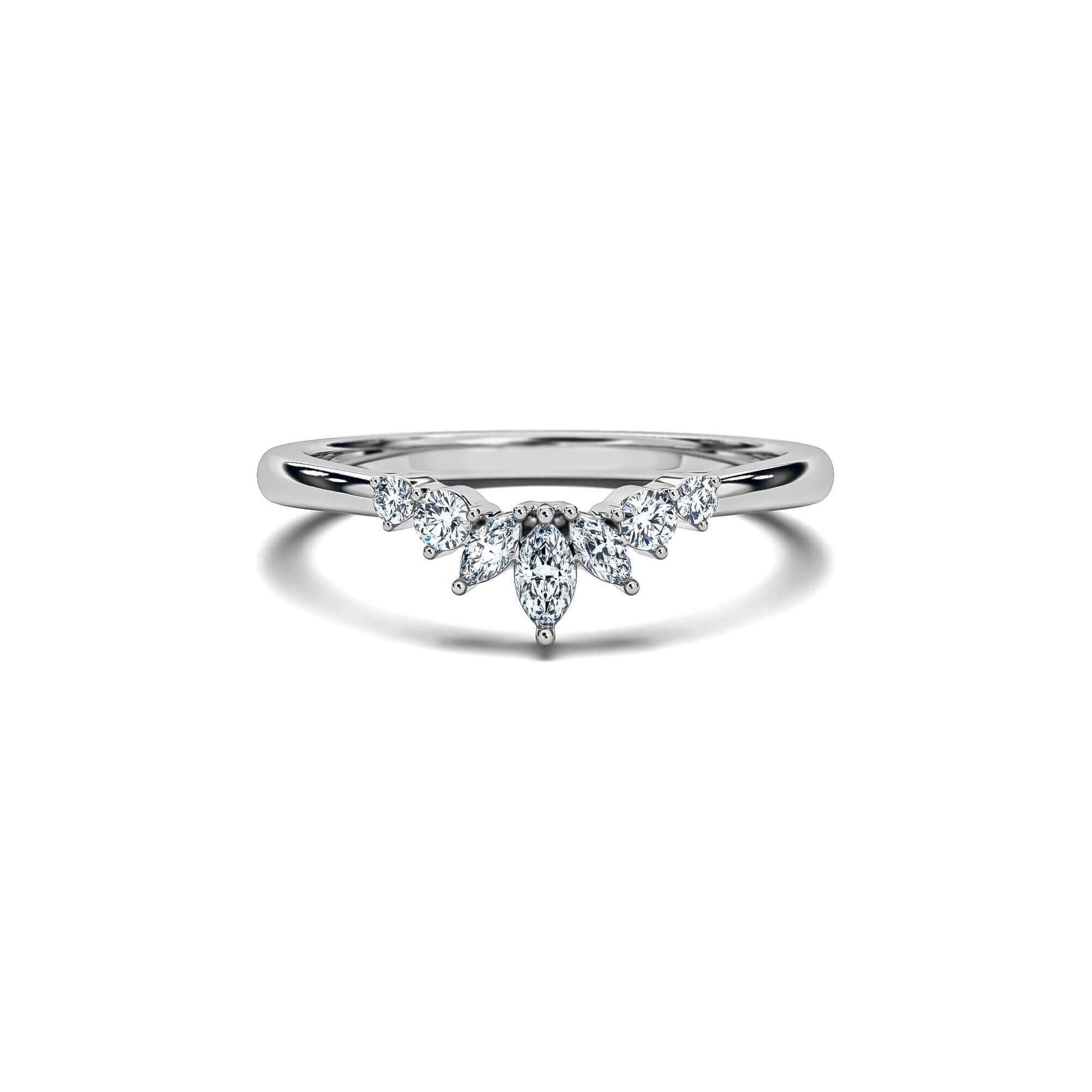 Marquise and Round Brilliant Crown Wedding Band