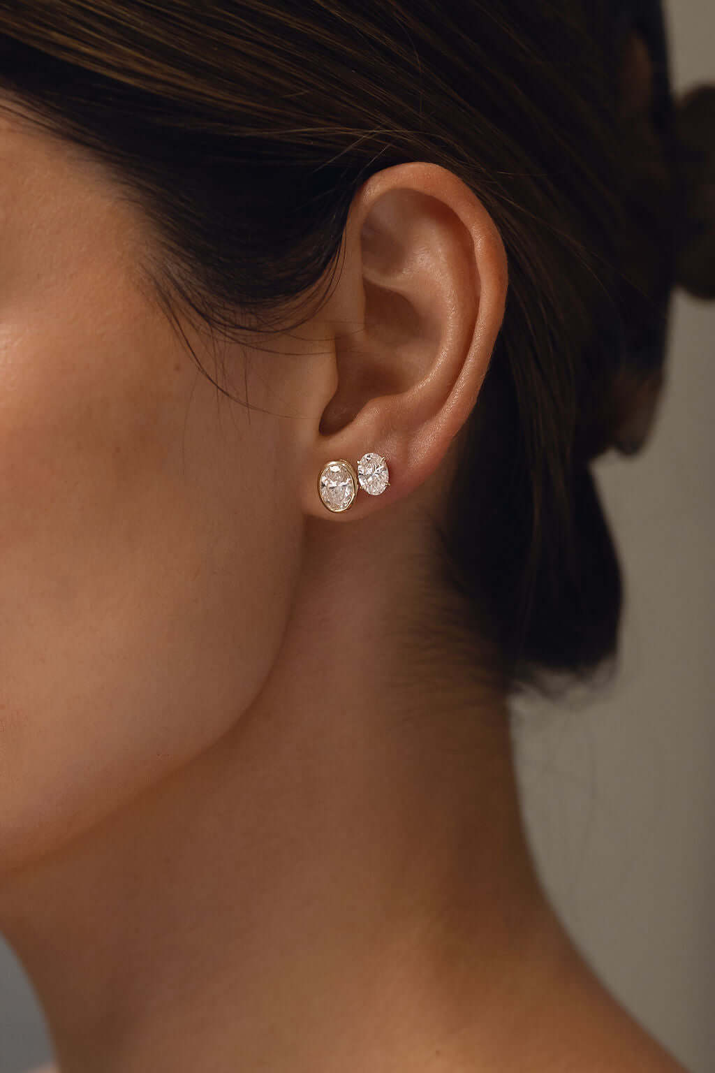 Oval Stud Earrings Lab Diamond in 9ct yellow gold, showcasing the elegant design and lab diamond clarity.