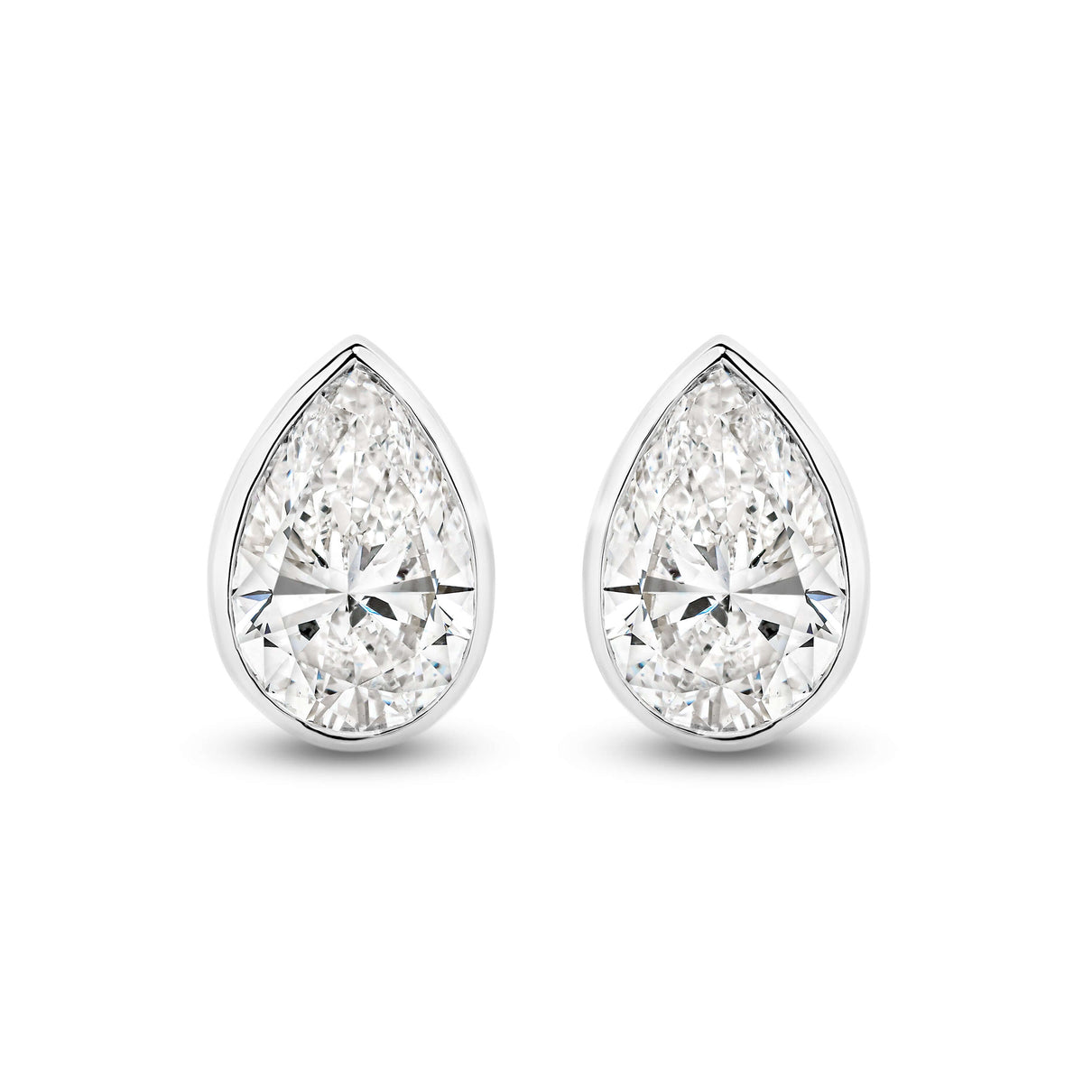 Pear Bezel Stud Earrings Lab Diamond featuring 9ct white gold and F/VS lab diamonds, total weight 2.9ct.