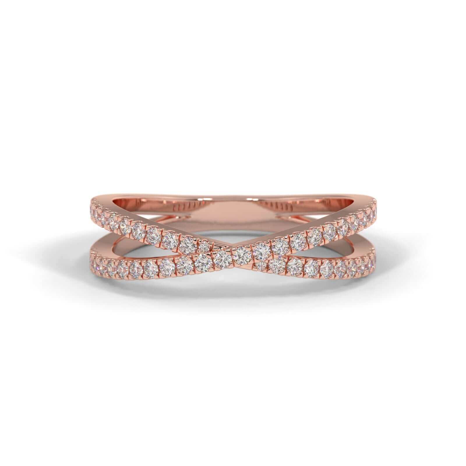 Diamond Cross Over Ring - Rose Gold Rings