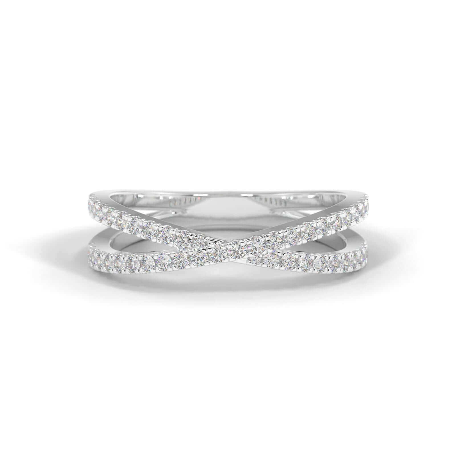 Diamond Cross Over Ring - White Gold Rings