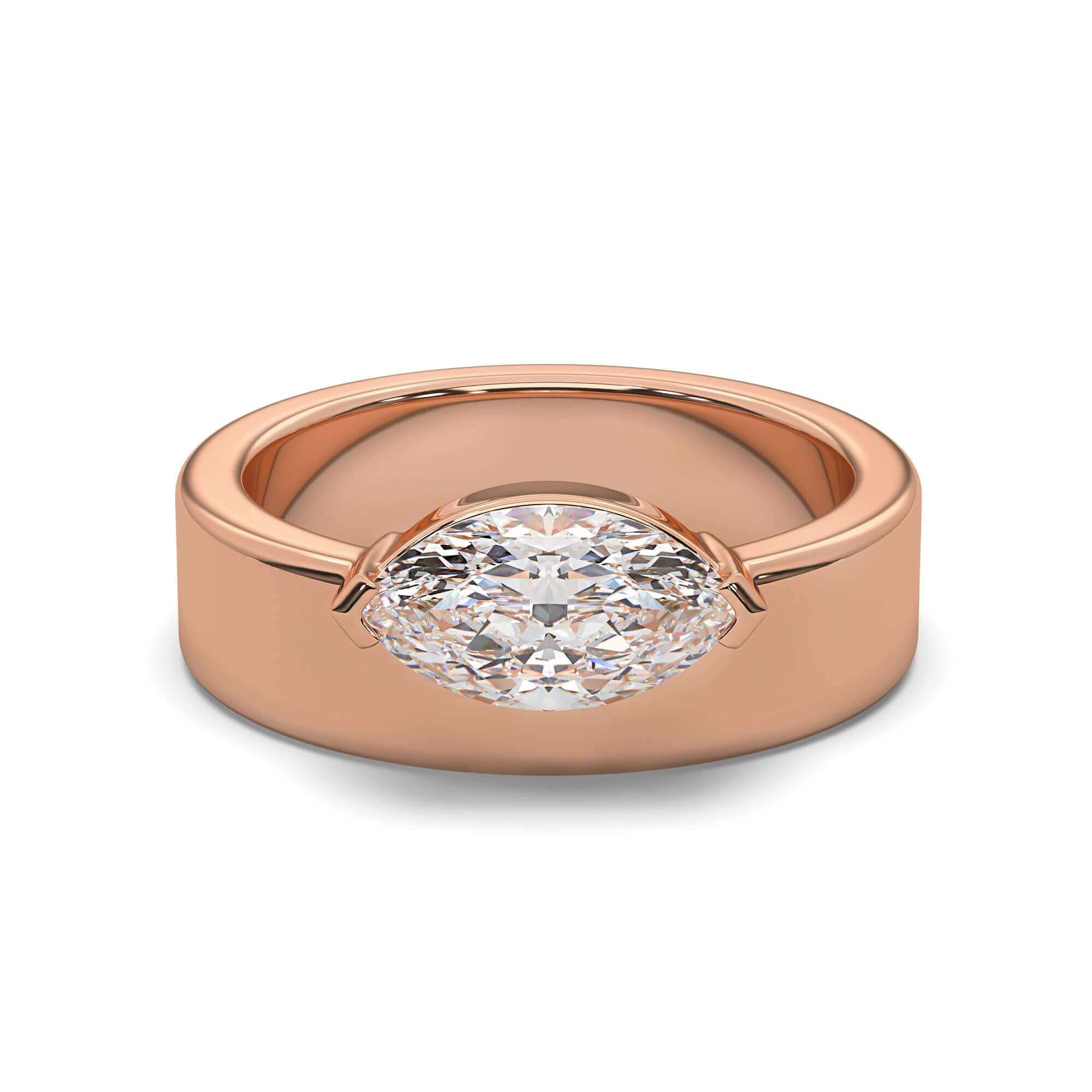 Cigar Band - Marquise Diamond - Gold Engagement Ring