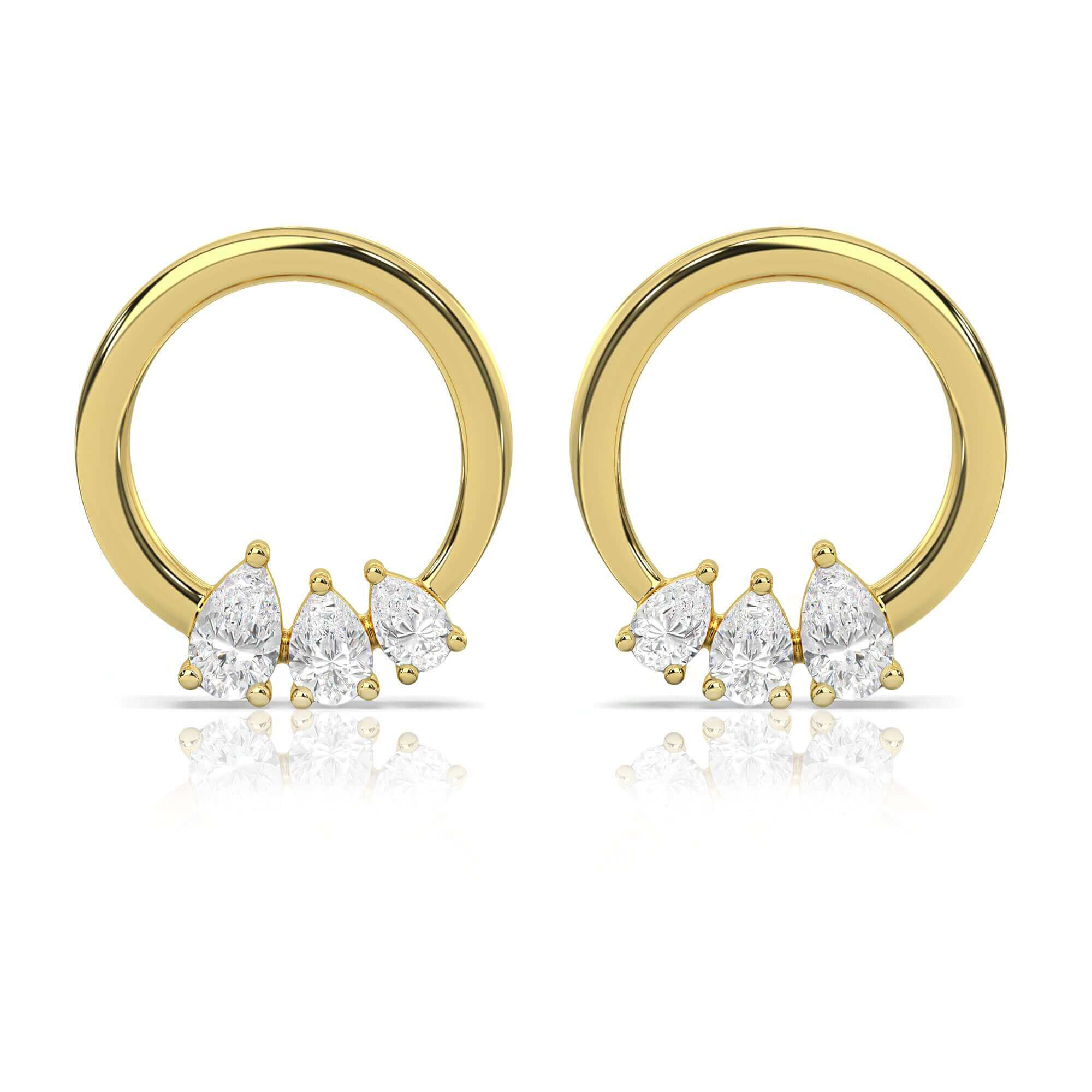 Pear Diamond Circle Studs Earrings