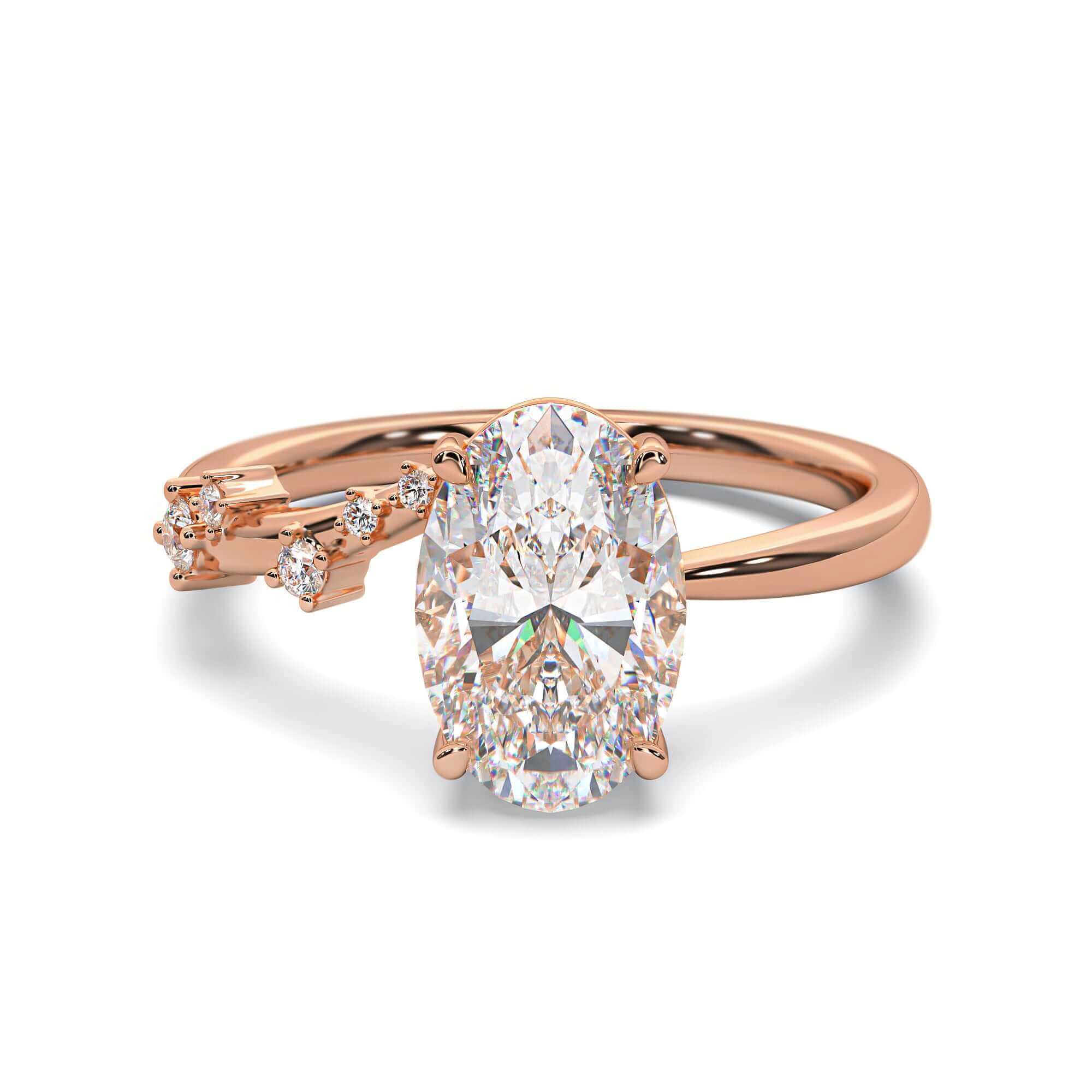 Oval Diamond Engagement Ring with Scattered Diamond Band