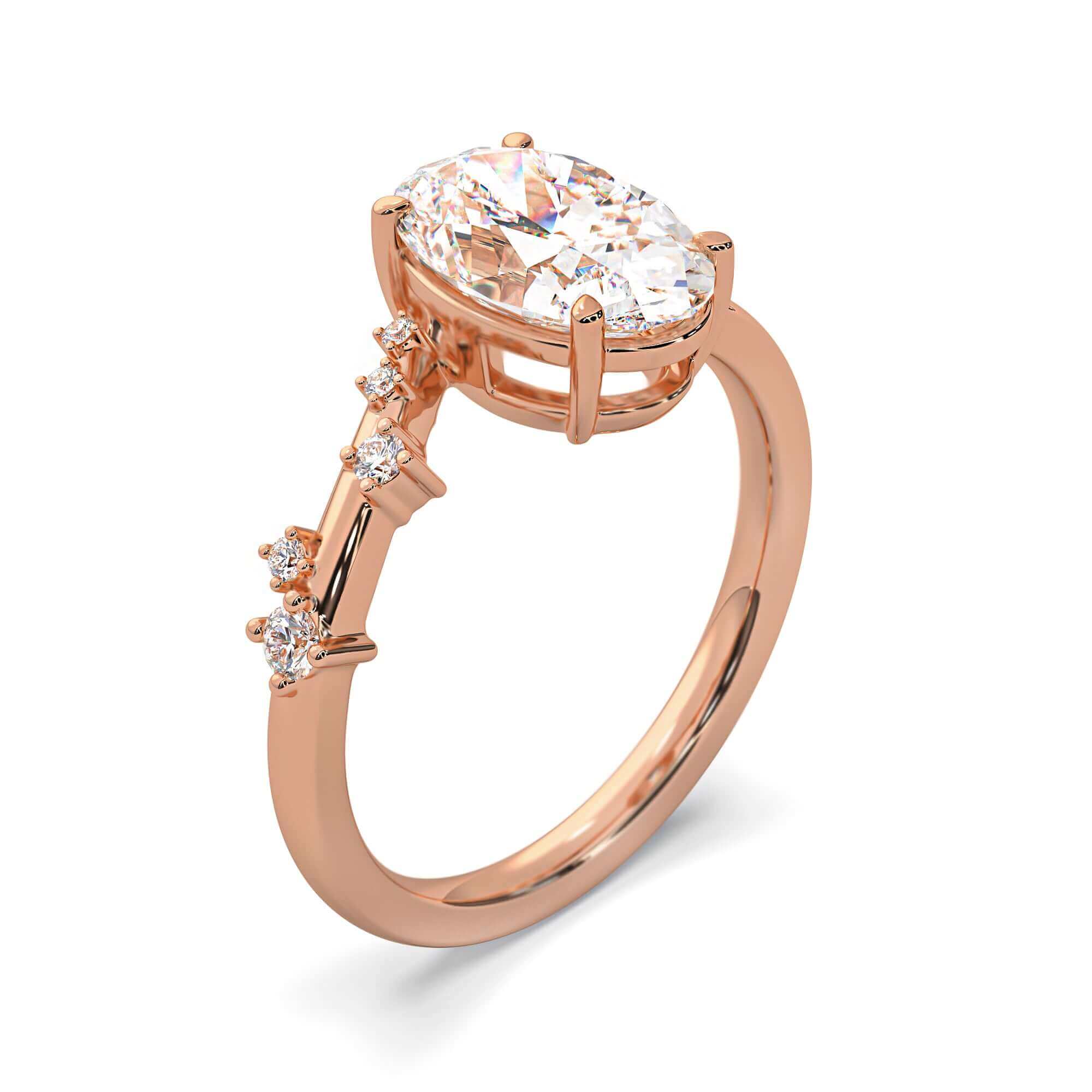 Oval Diamond Engagement Ring with Scattered Diamond Band