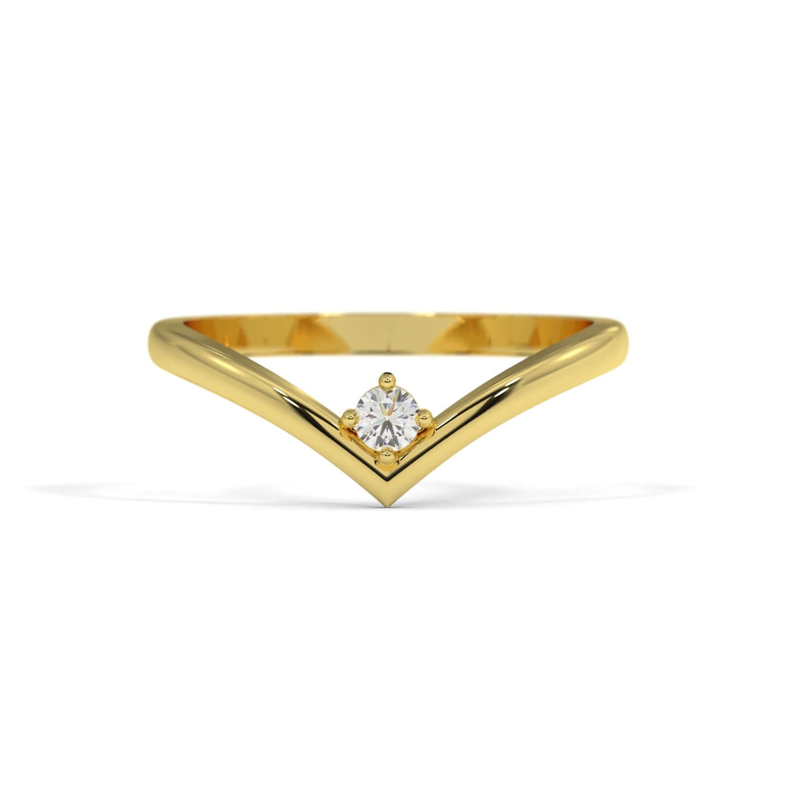 Single Diamond Wishbone - Yellow Gold Ring
