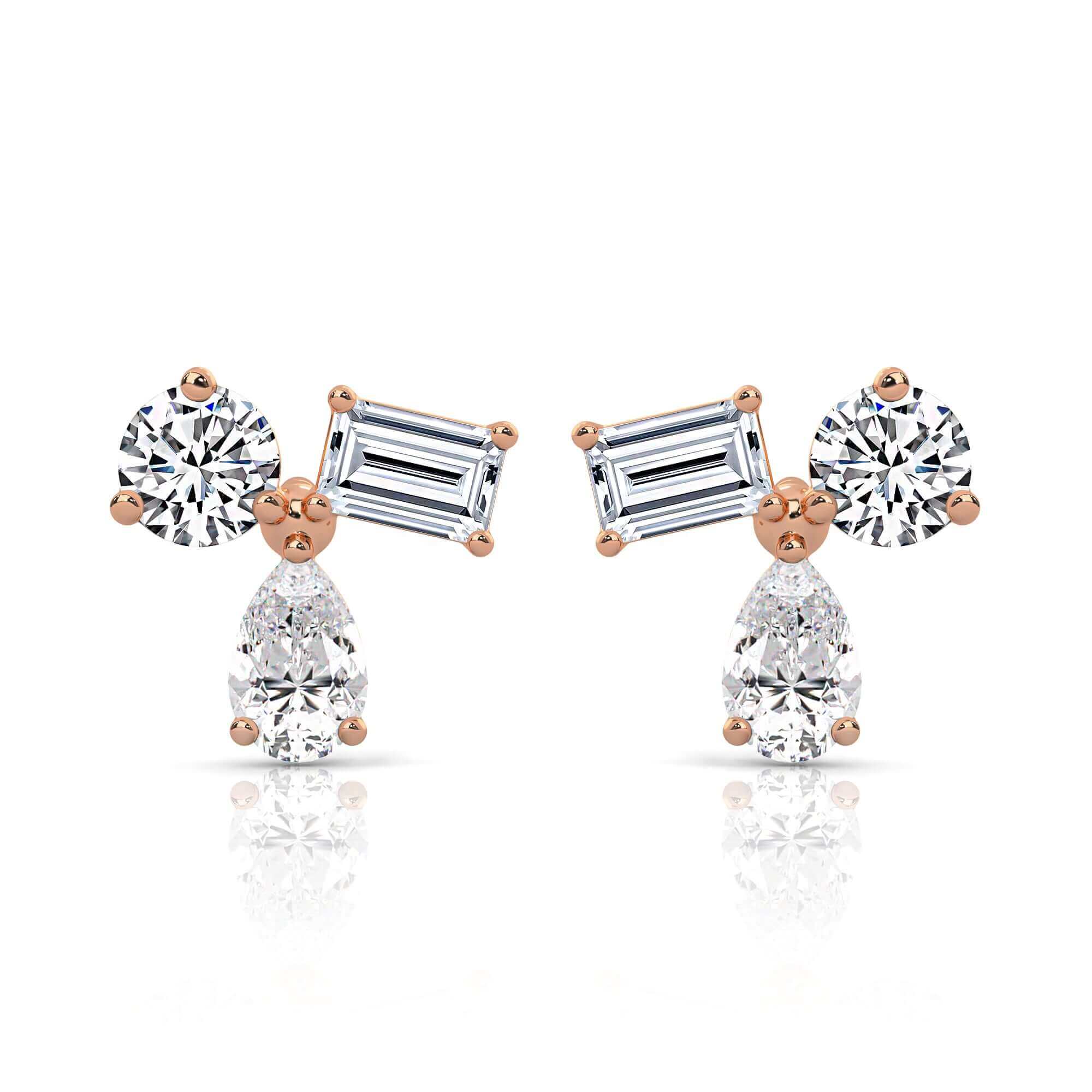 Starry Night Three Stone Studs Earrings