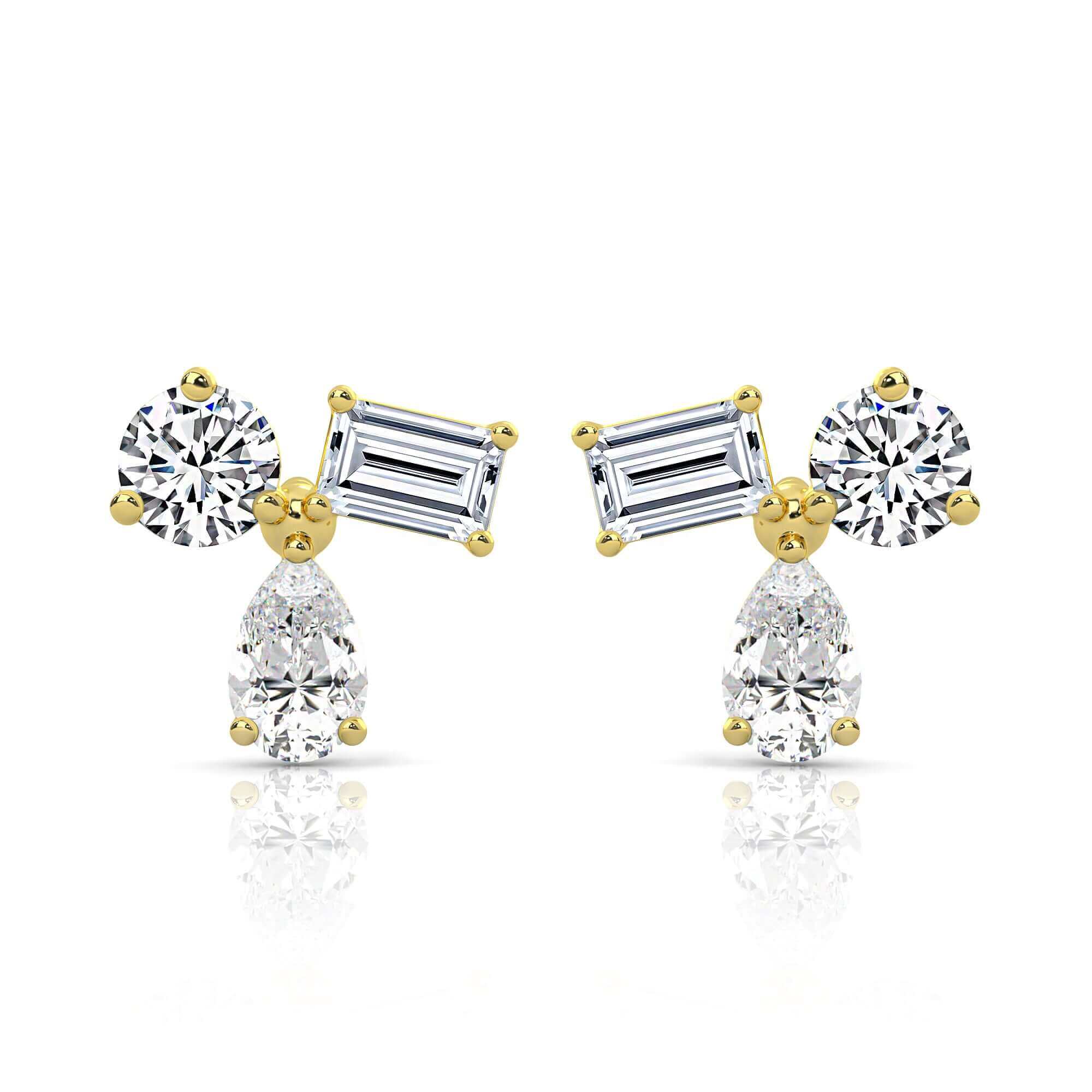 Starry Night Three Stone Studs Earrings