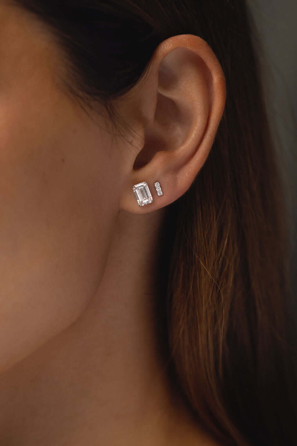 Diamond Bar Stud Earrings Lab Diamond featuring elegant 4 claw design in 18ct white gold with lab diamonds.