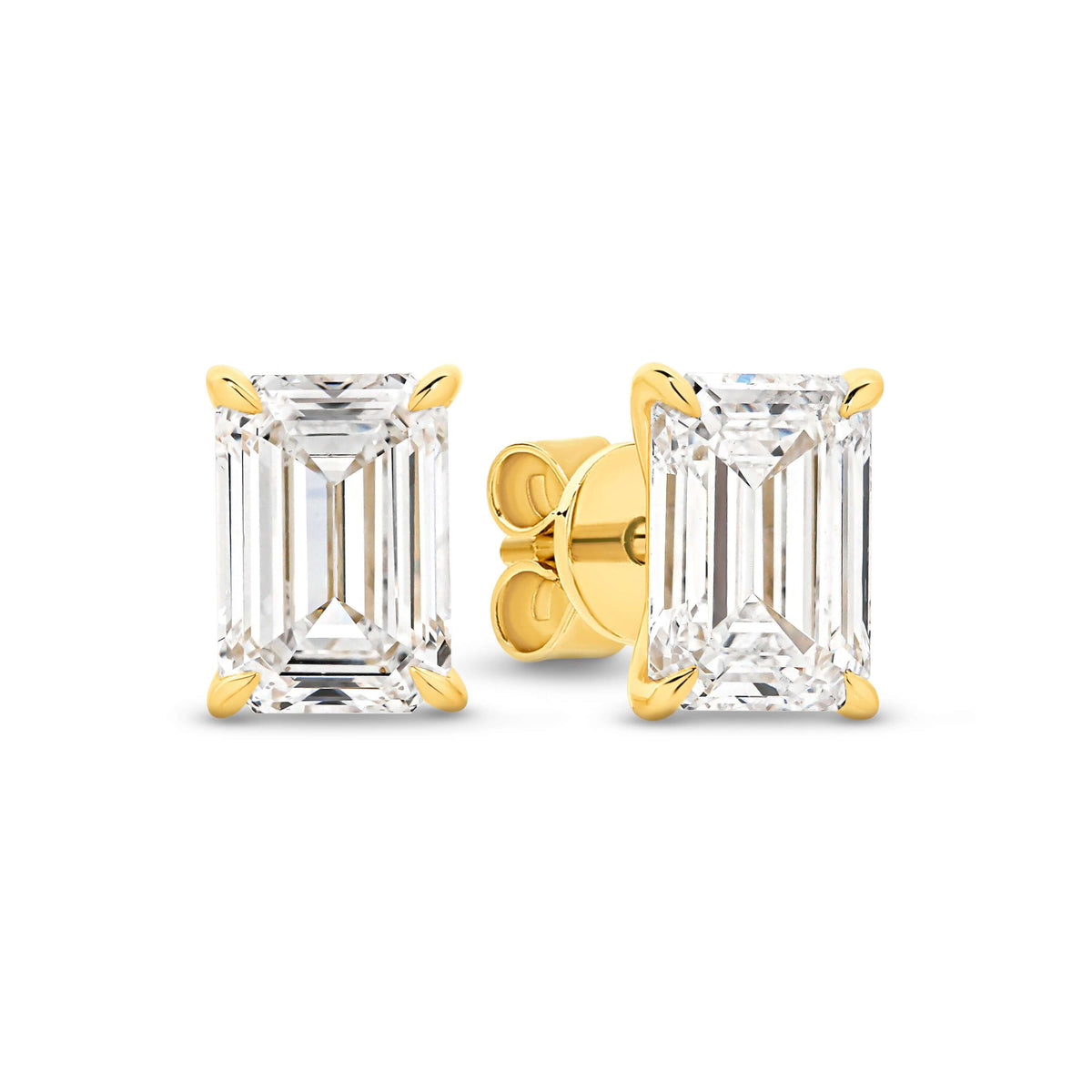 Emerald Stud Earrings Lab Diamond set in 9ct yellow gold with F/VS lab diamonds, totaling 2ct.