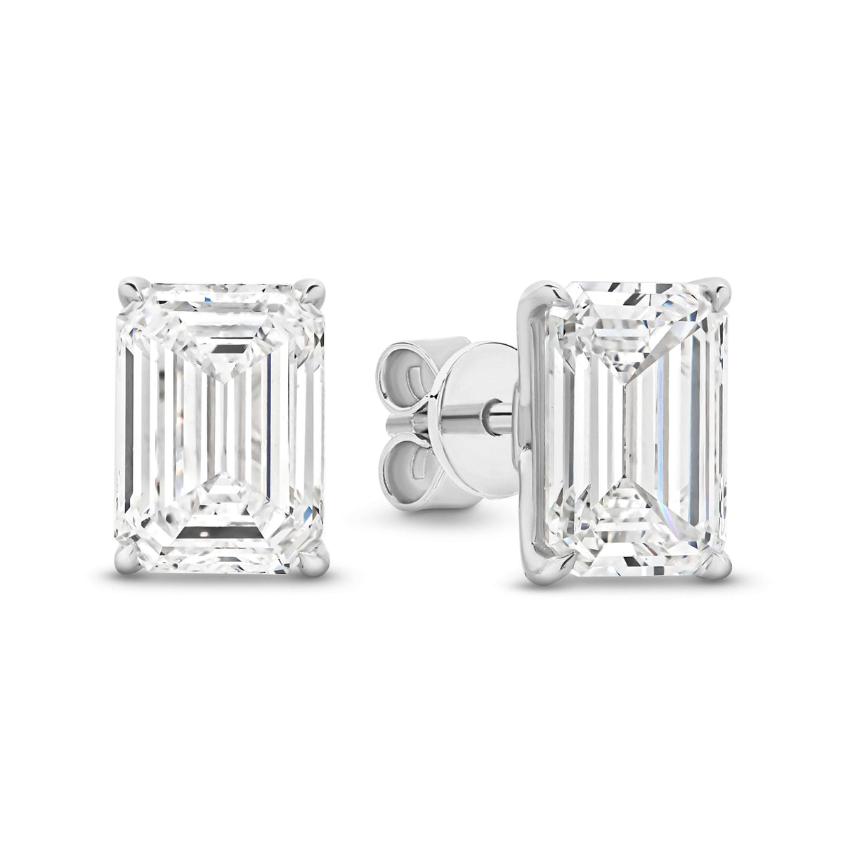 Emerald Stud Earrings Lab Diamond in 9ct white gold featuring F/VS lab diamonds totaling 3ct.