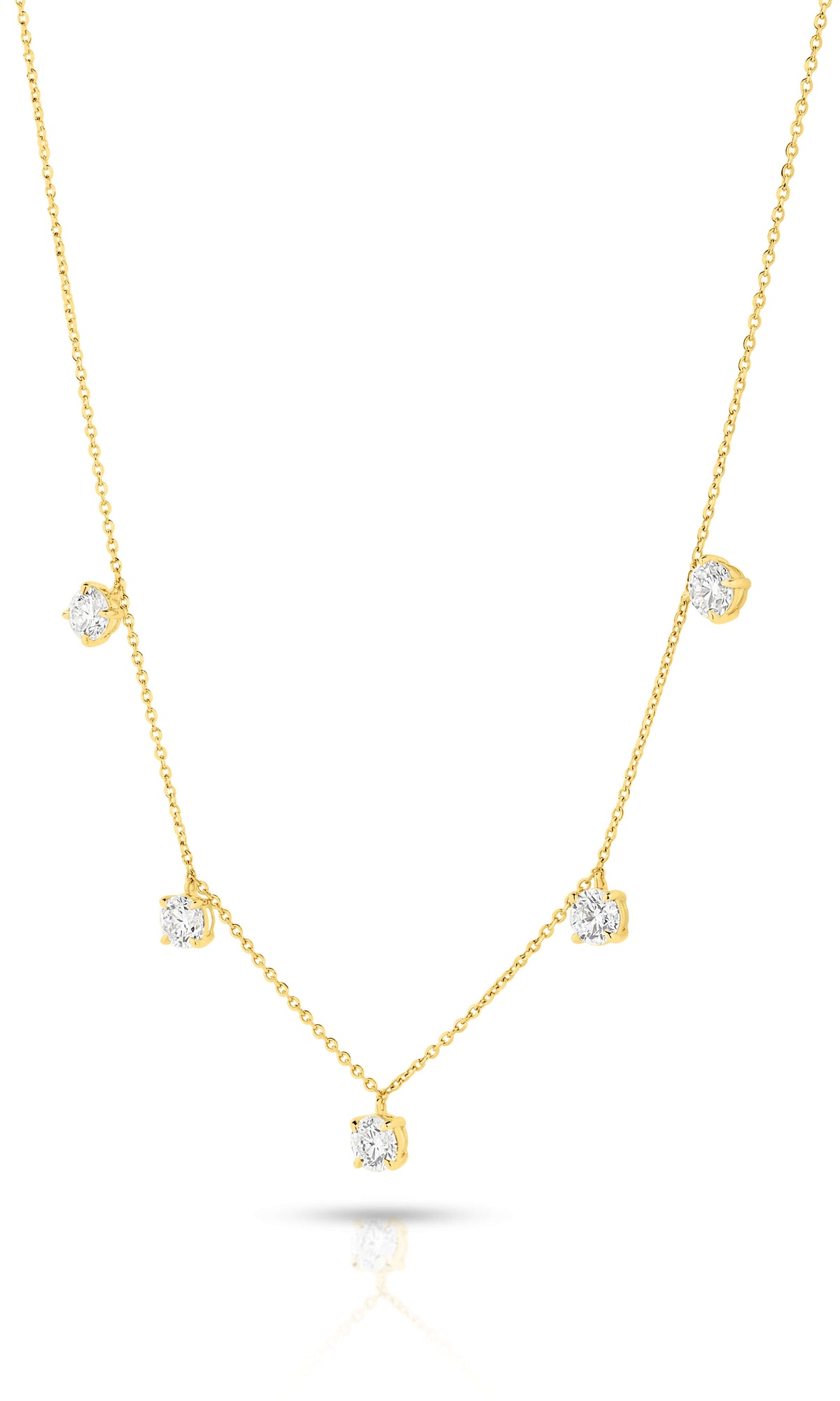 Hanging Round Diamond Station Necklace 1.5ct Lab Diamond in 18ct yellow gold with sparkling diamonds.