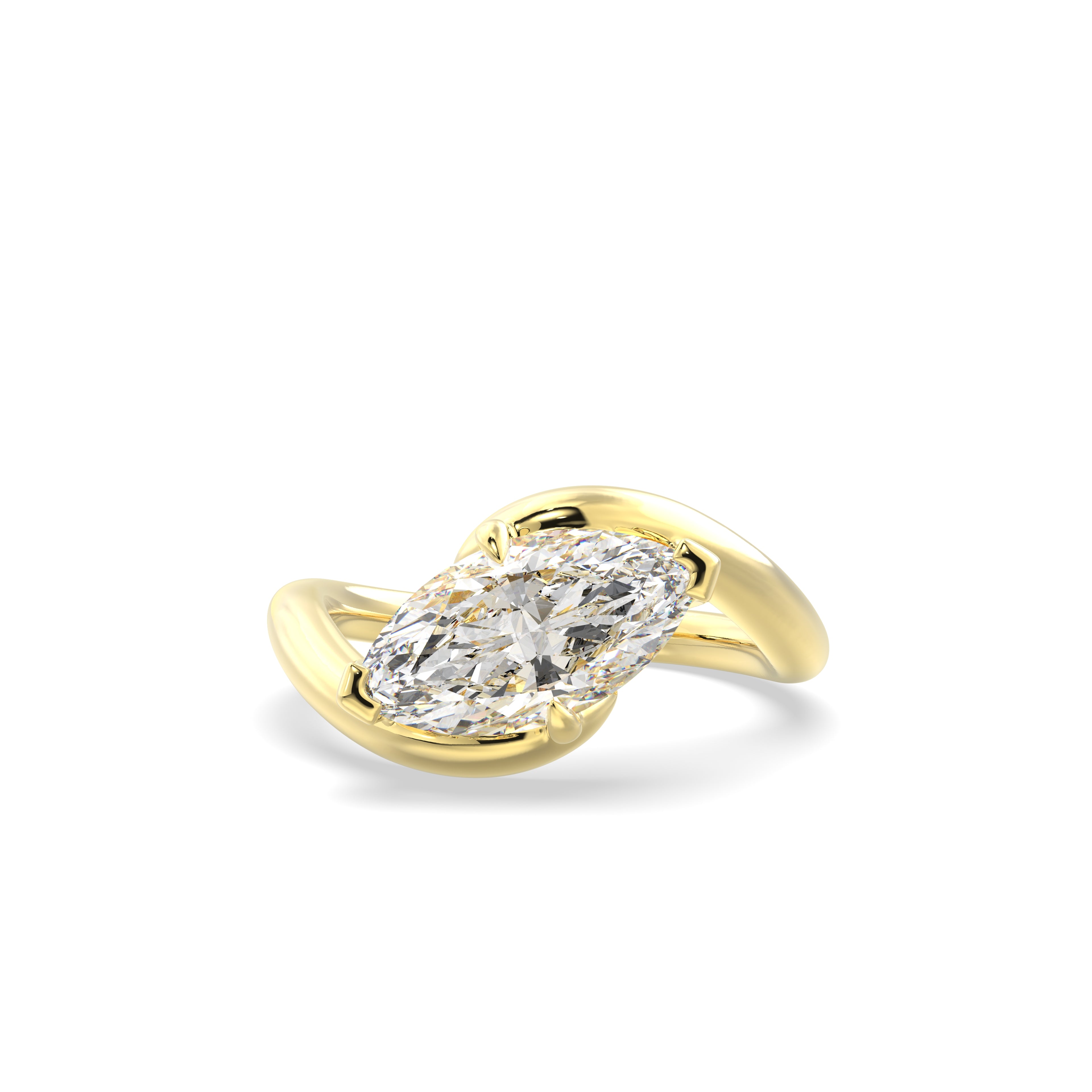 Gold ring with a diamond on a white background