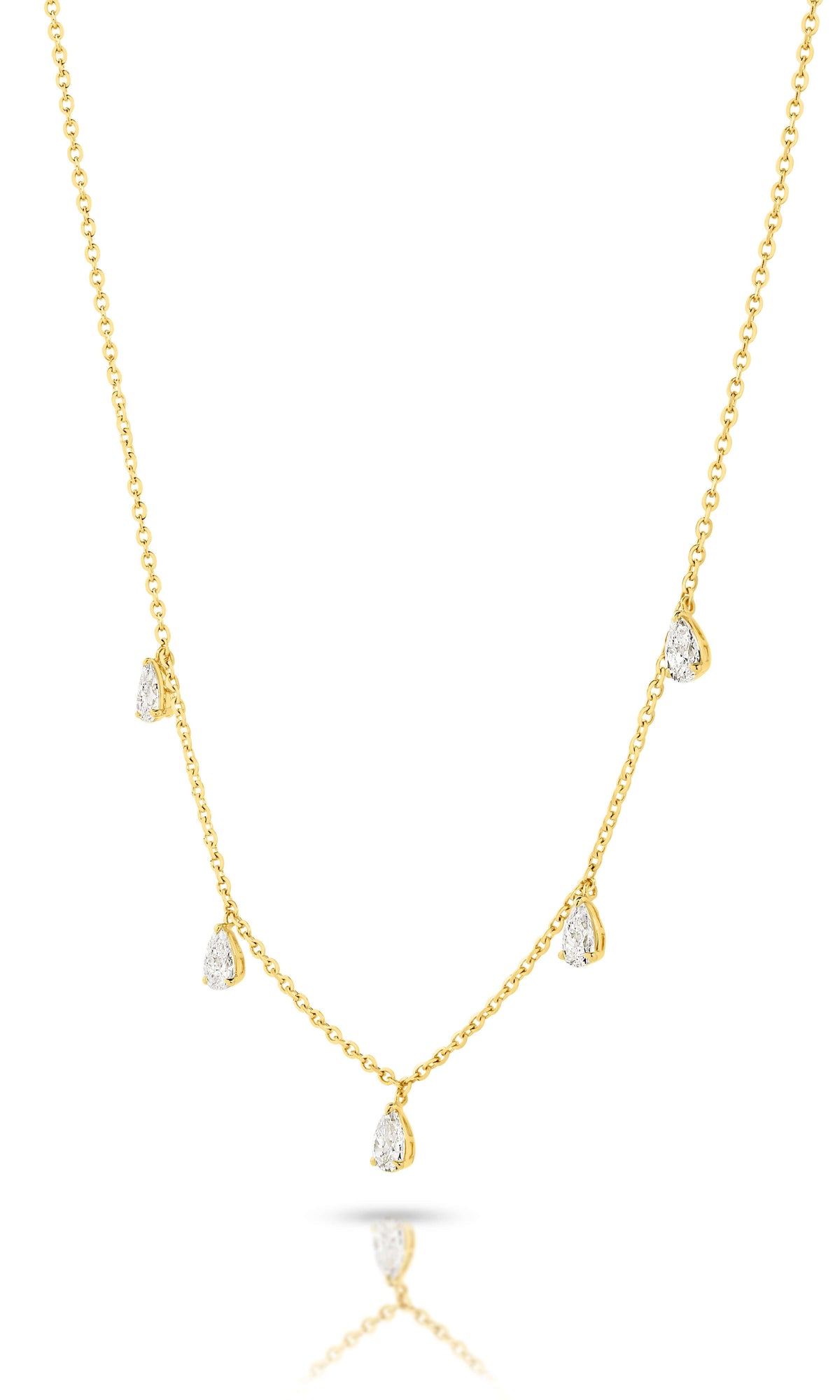 Hanging Pear Diamond Station Necklace 1.4ct Lab Diamond in 18ct yellow gold with F/VS diamonds.