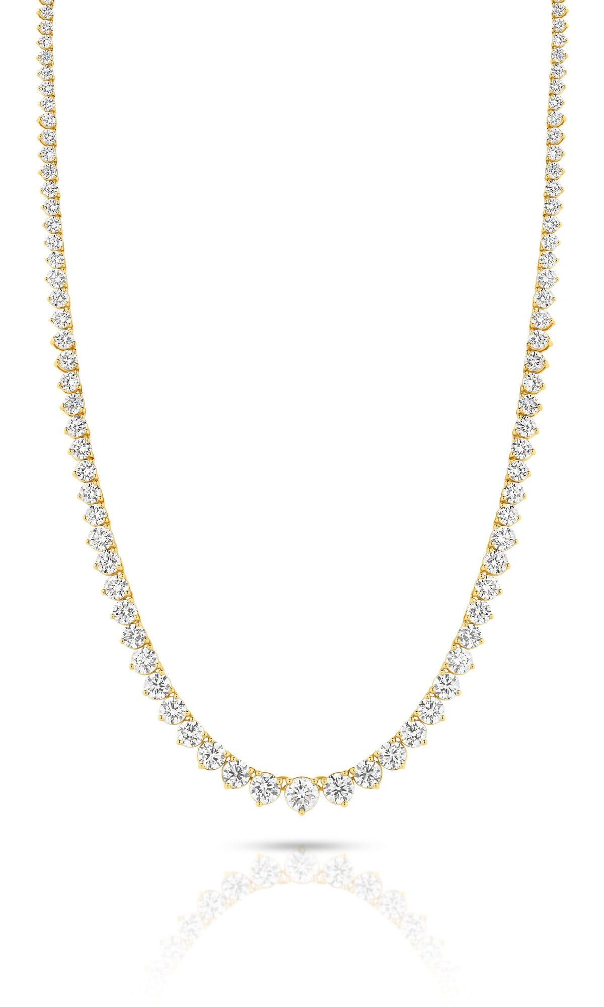 Elegant Graduated Riviera Diamond Necklace 14.6ct Lab Diamond set in 18ct yellow gold, showcasing stunning F/VS diamonds.