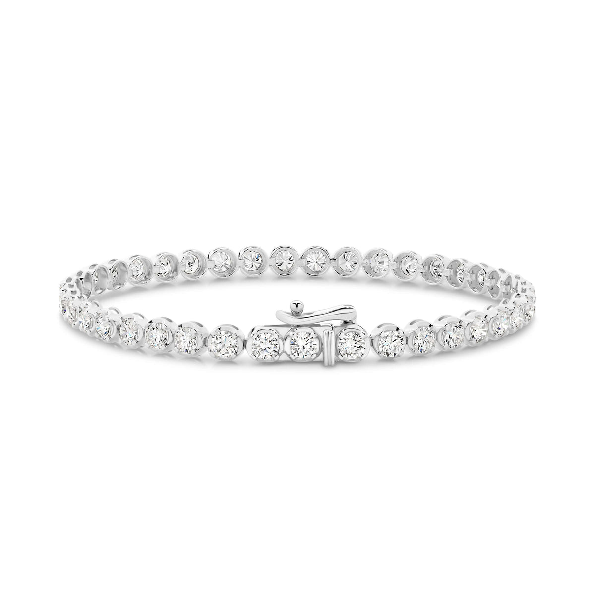 Elevated Round Tennis Bracelet 4.9ct Lab Diamond in 9ct white gold featuring sparkling F/VS lab diamonds.