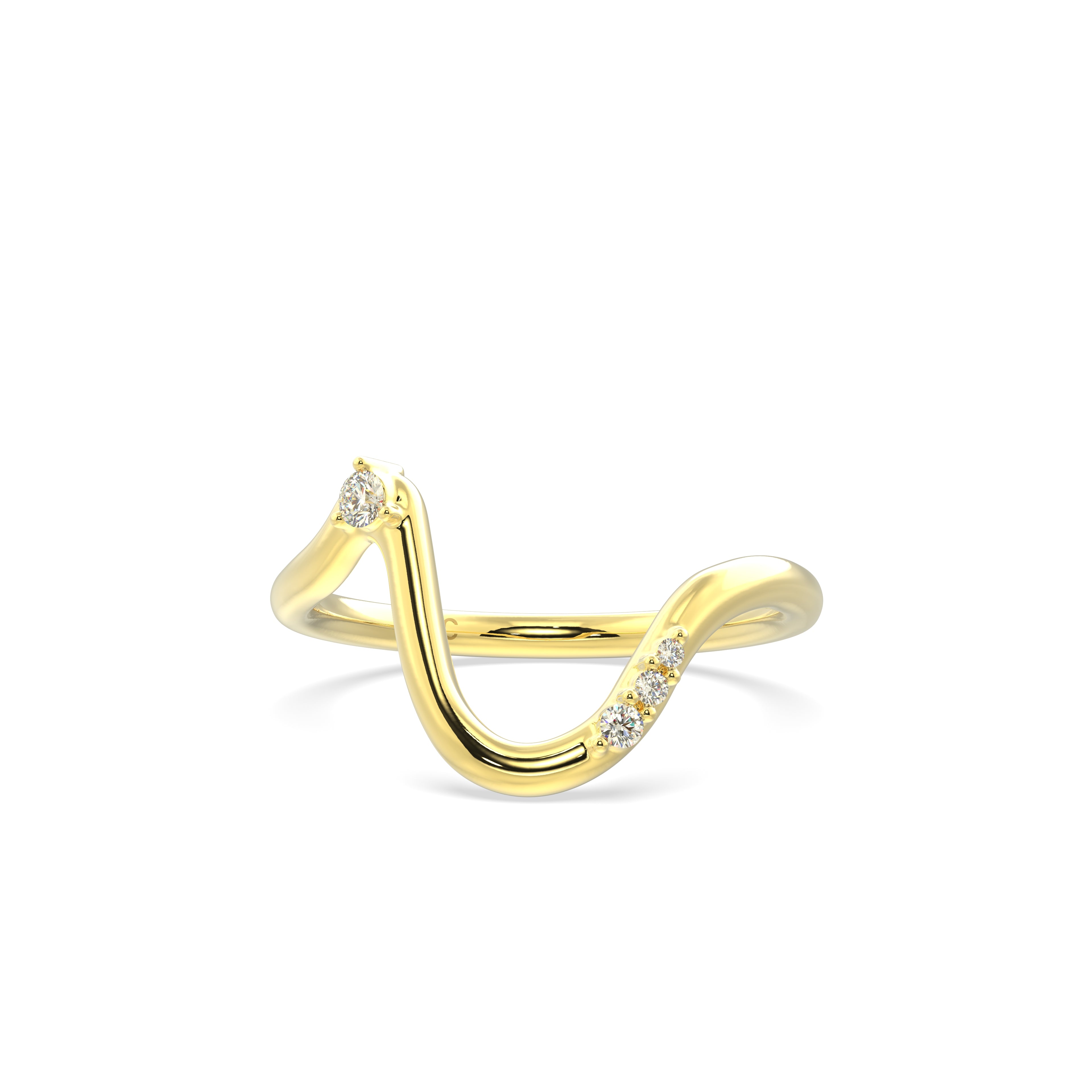 Gold ring with small diamonds on a white background