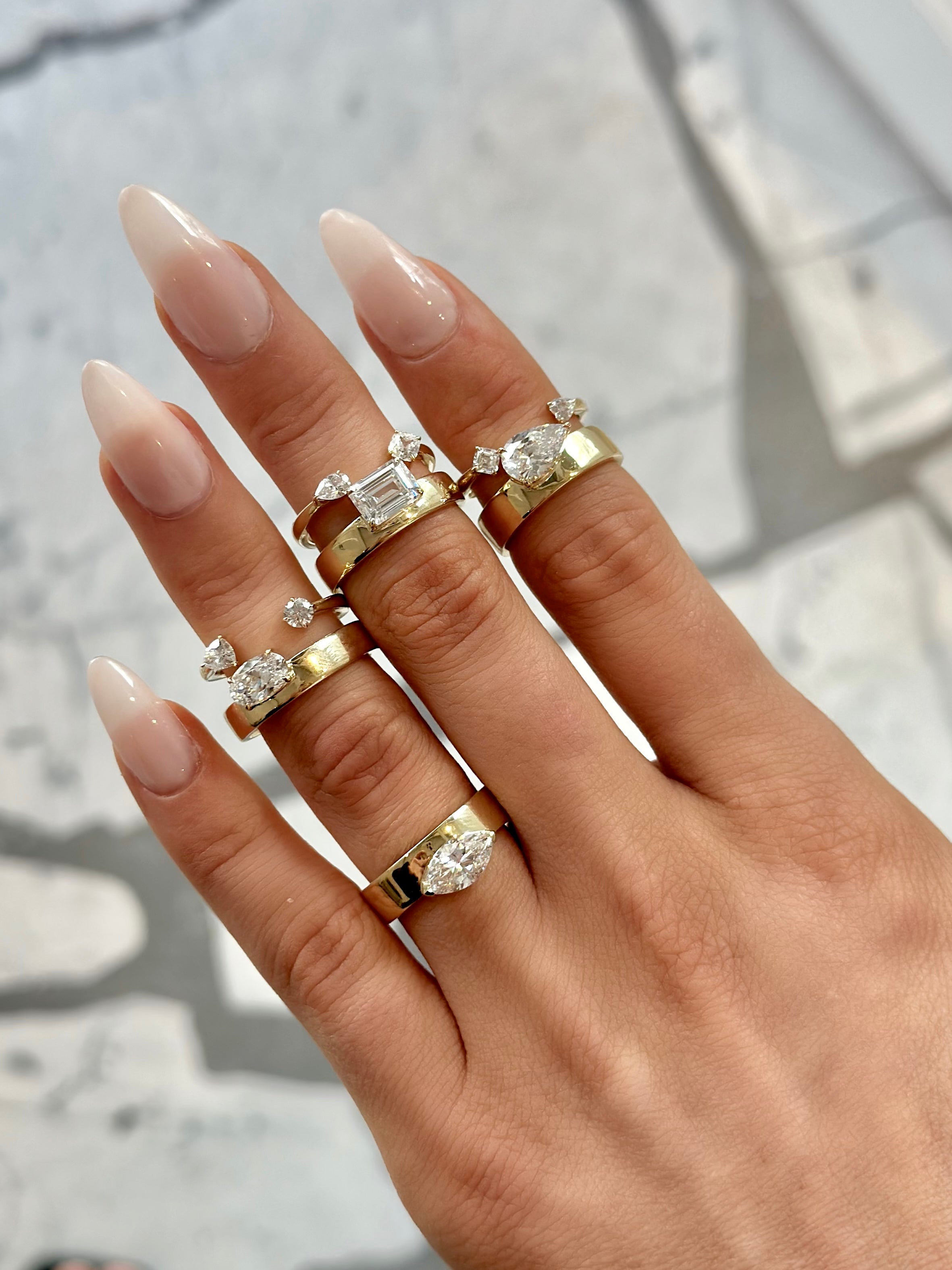 chunky cigar band engagement rings with wedding rings