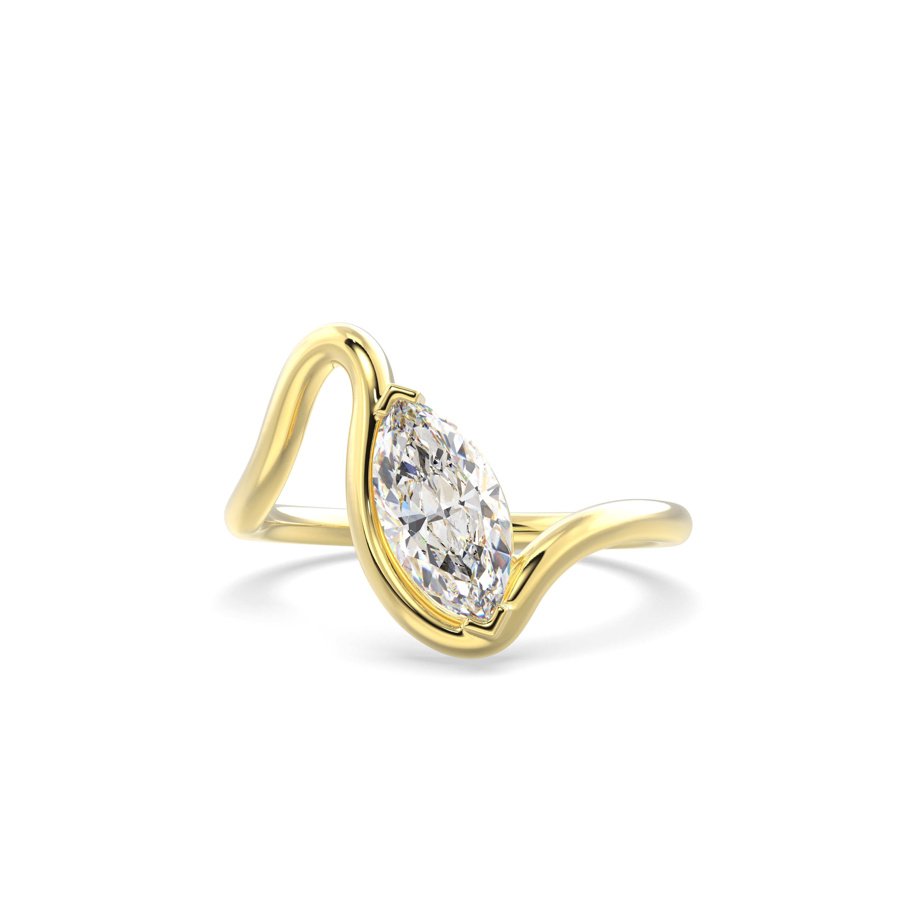 Gold ring with a diamond on a white background