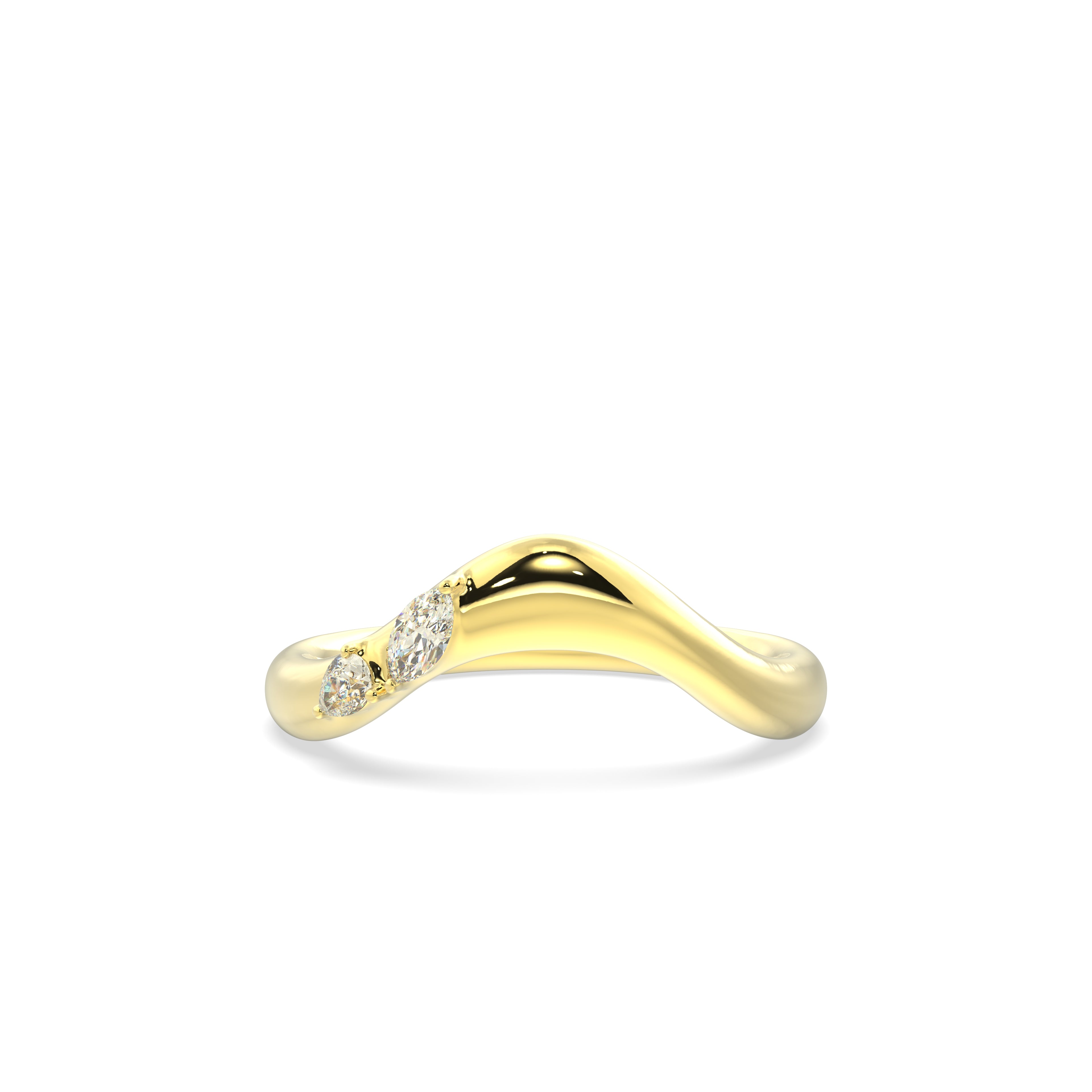 Gold wedding ring with a diamond on a white background