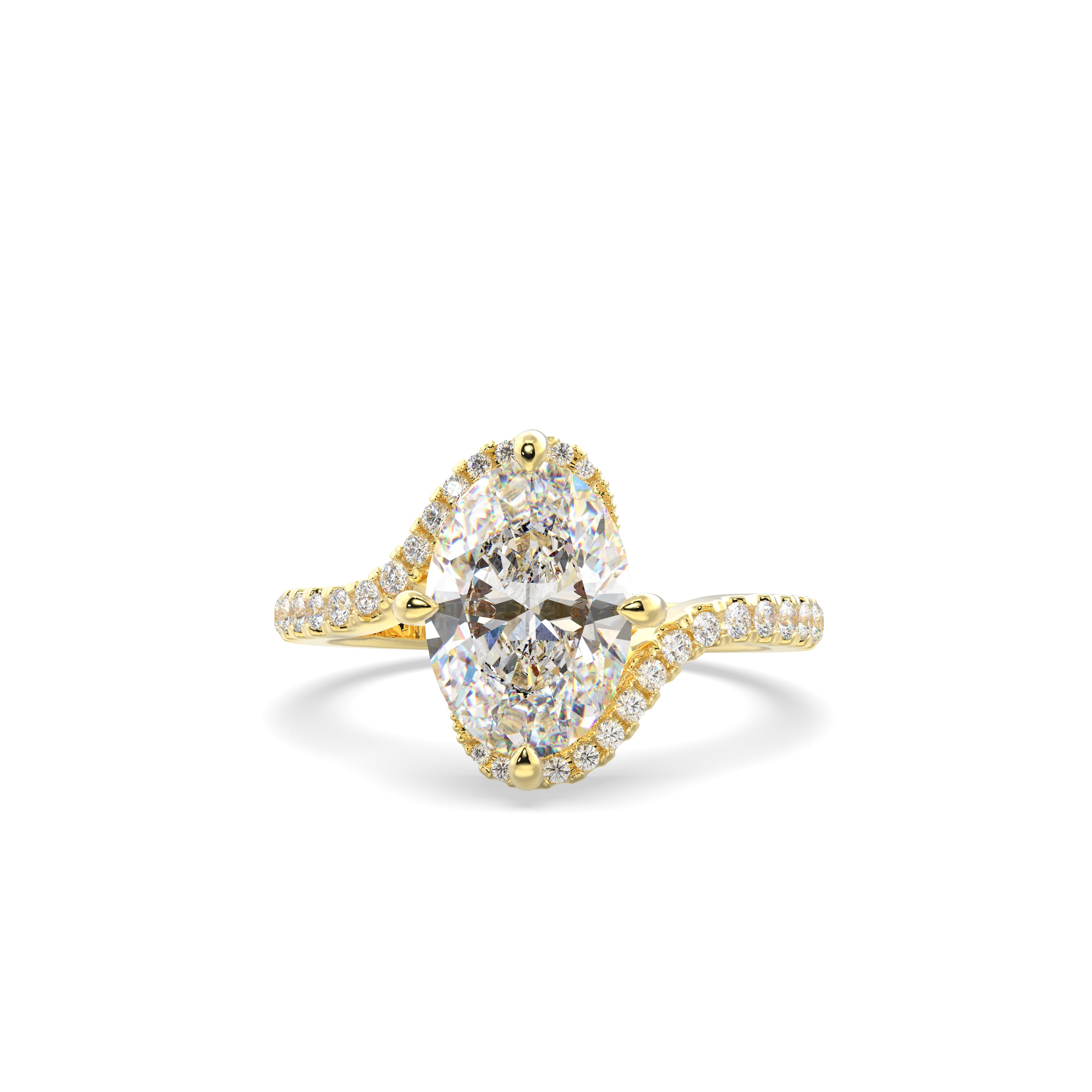 Gold ring with diamond on a white background