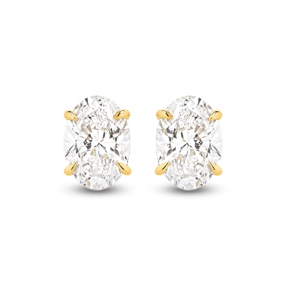 Oval Stud Earrings Lab Diamond in 9ct yellow gold featuring F/VS lab diamonds totaling 2ct.