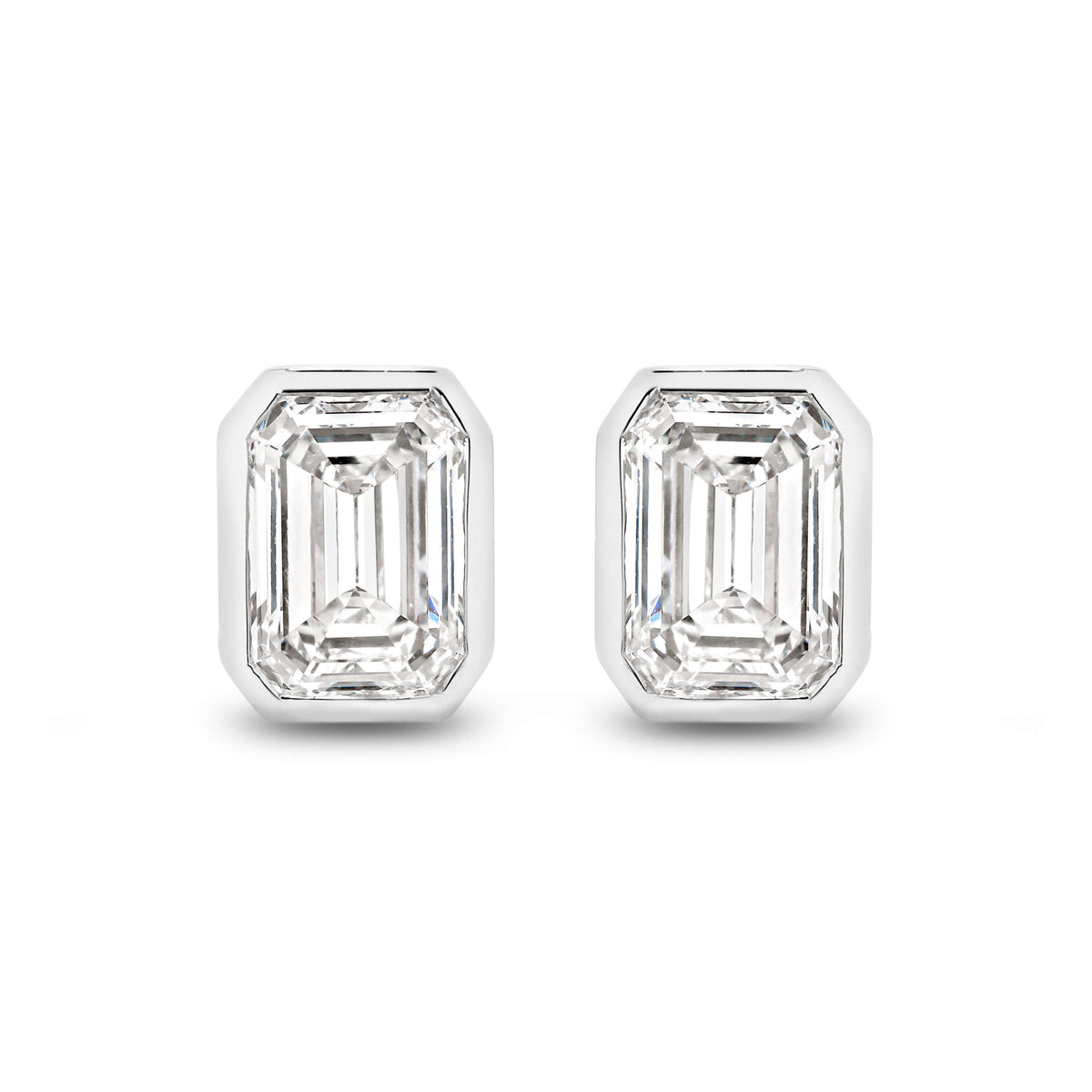 Emerald Bezel Stud Earrings Lab Diamond in 9ct white gold featuring F/VS lab diamonds totaling 2ct.