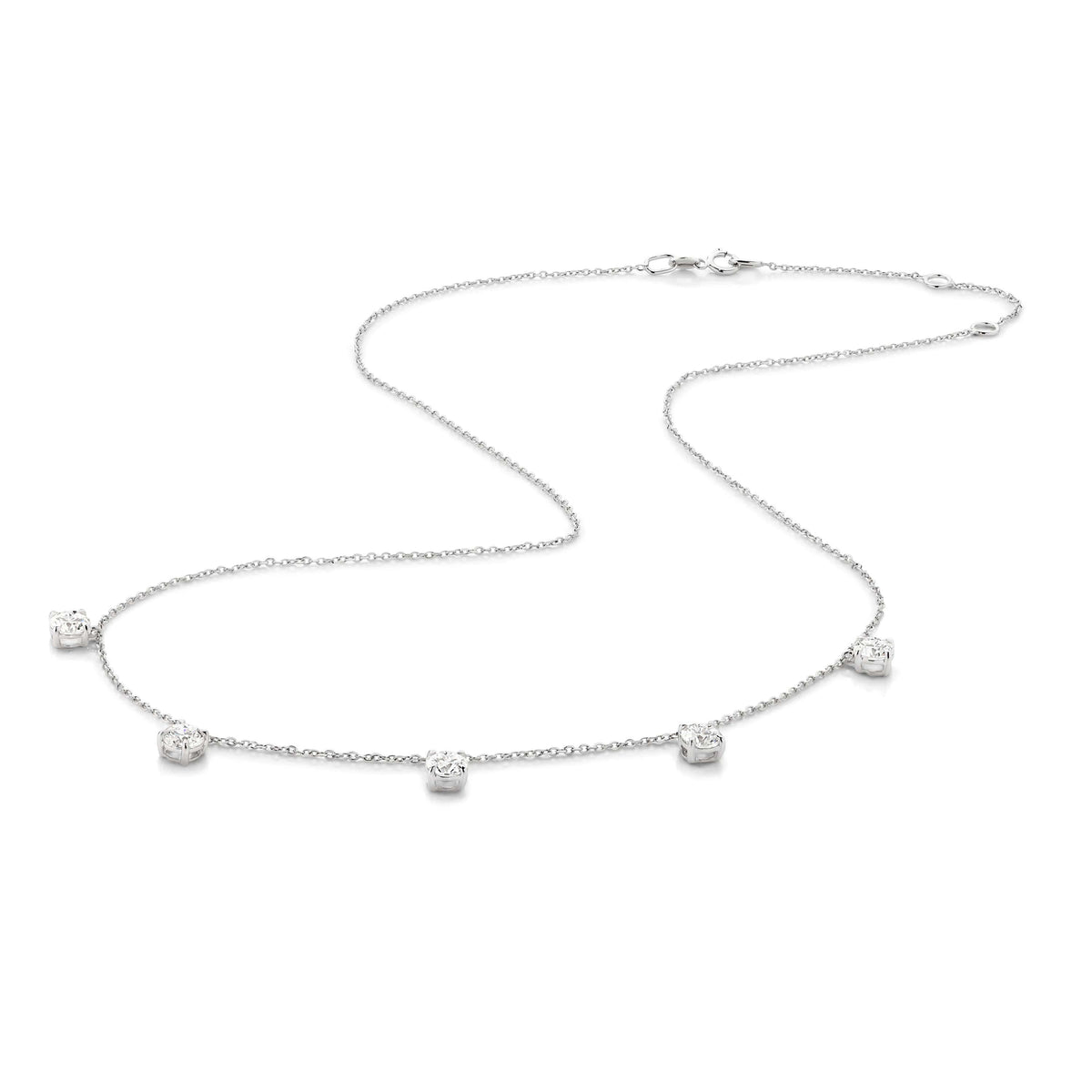 Hanging Round Diamond Station Necklace 1.5ct Lab Diamond in 9ct white gold featuring F/VS diamonds.
