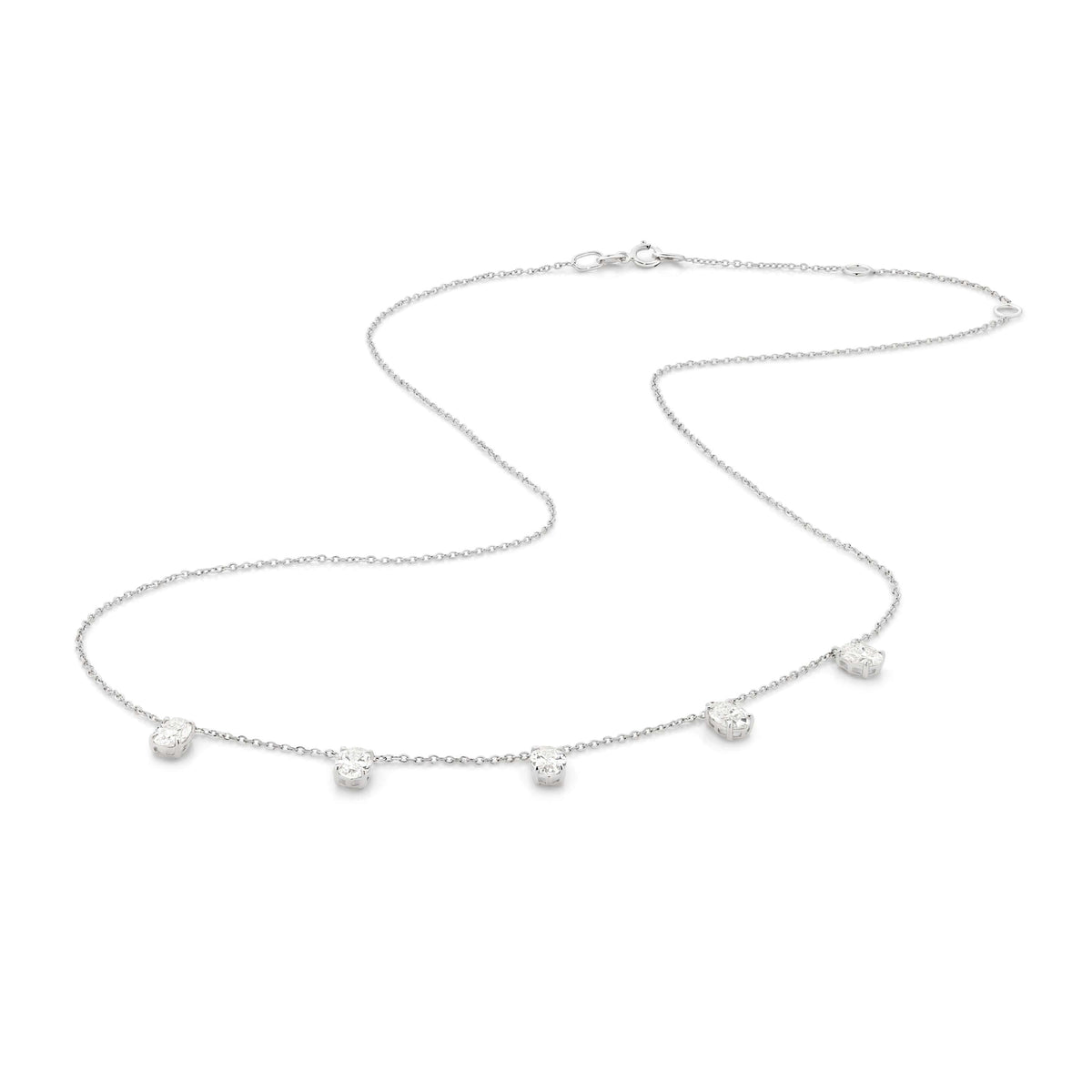 Hanging Oval Diamond Station Necklace 1.6ct Lab Diamond in 9ct white gold with F/VS diamonds.
