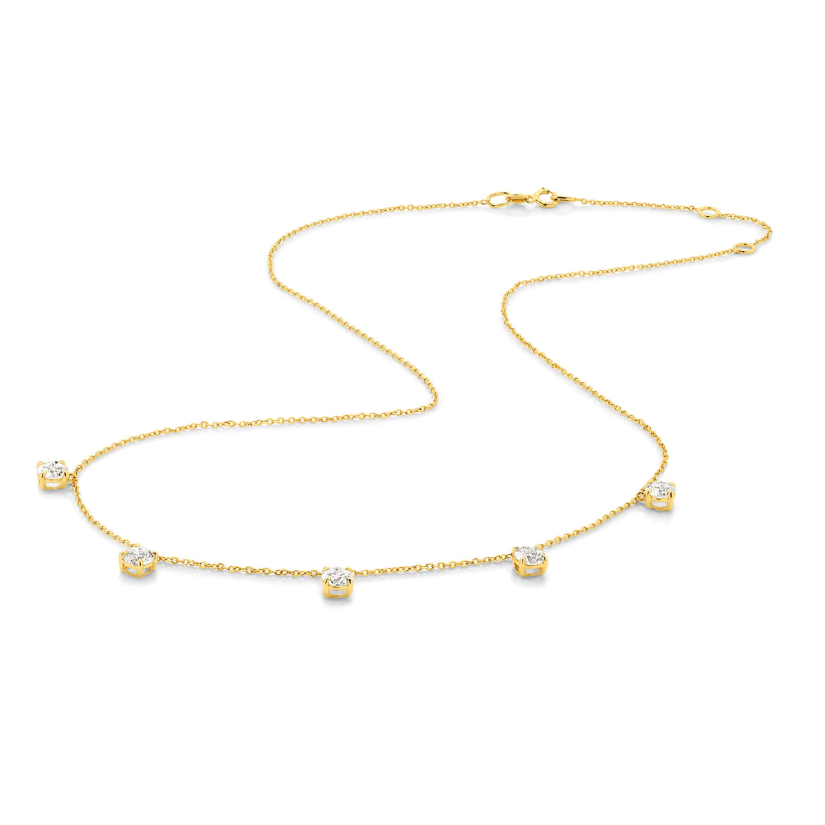 Hanging Round Diamond Station Necklace 1.5ct Lab Diamond in 18ct yellow gold with F/VS diamonds.