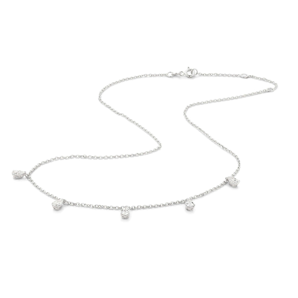 Hanging Pear Diamond Station Necklace 1.4ct Lab Diamond in 18ct white gold with F/VS diamonds.