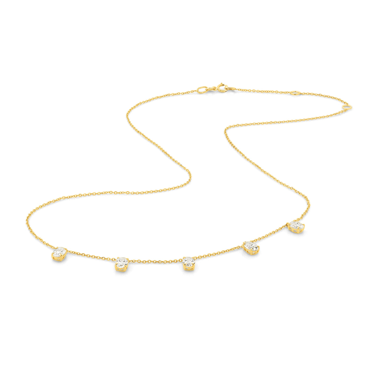 Hanging Oval Diamond Station Necklace 1.6ct Lab Diamond in 18ct yellow gold with F/VS diamonds.