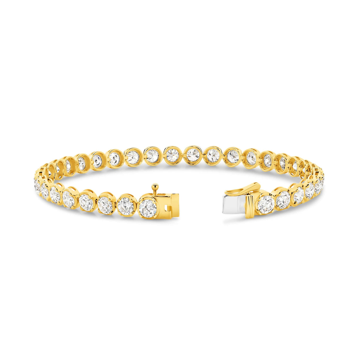 Elevated Round Tennis Bracelet 6.5ct Lab Diamond in 9ct yellow gold featuring F/VS diamonds totaling 6.5ct.